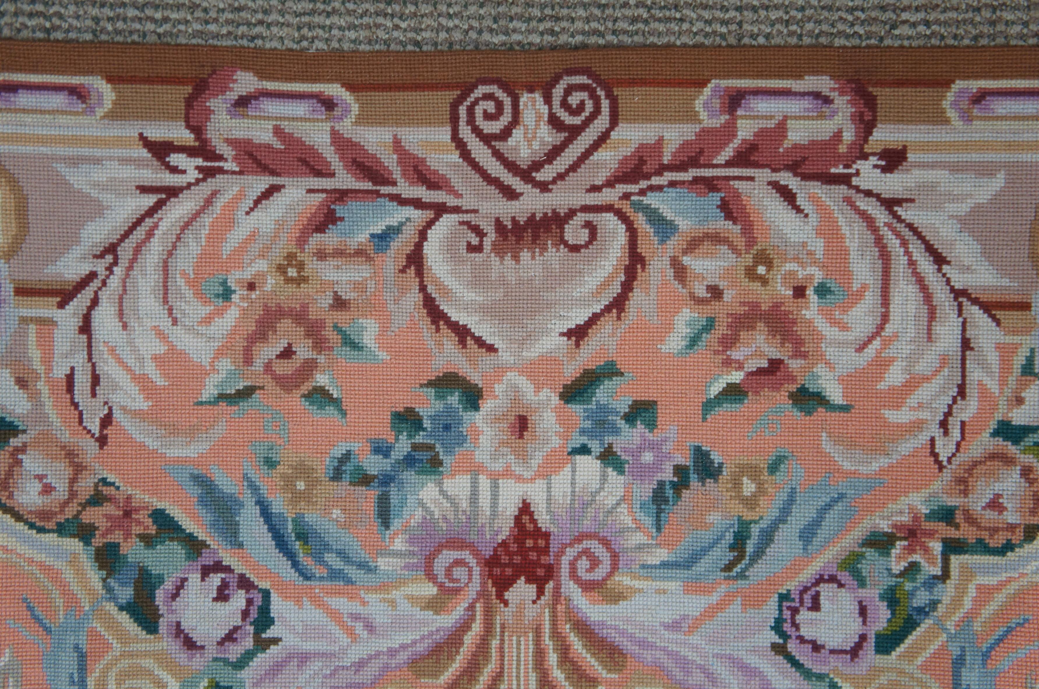 20th Century Antique French Aubusson Floral Handwoven Wall Hanging Needlepoint Tapestry