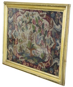 Antique French Aubusson Framed Needlepoint Tapestry Flowers and Doves