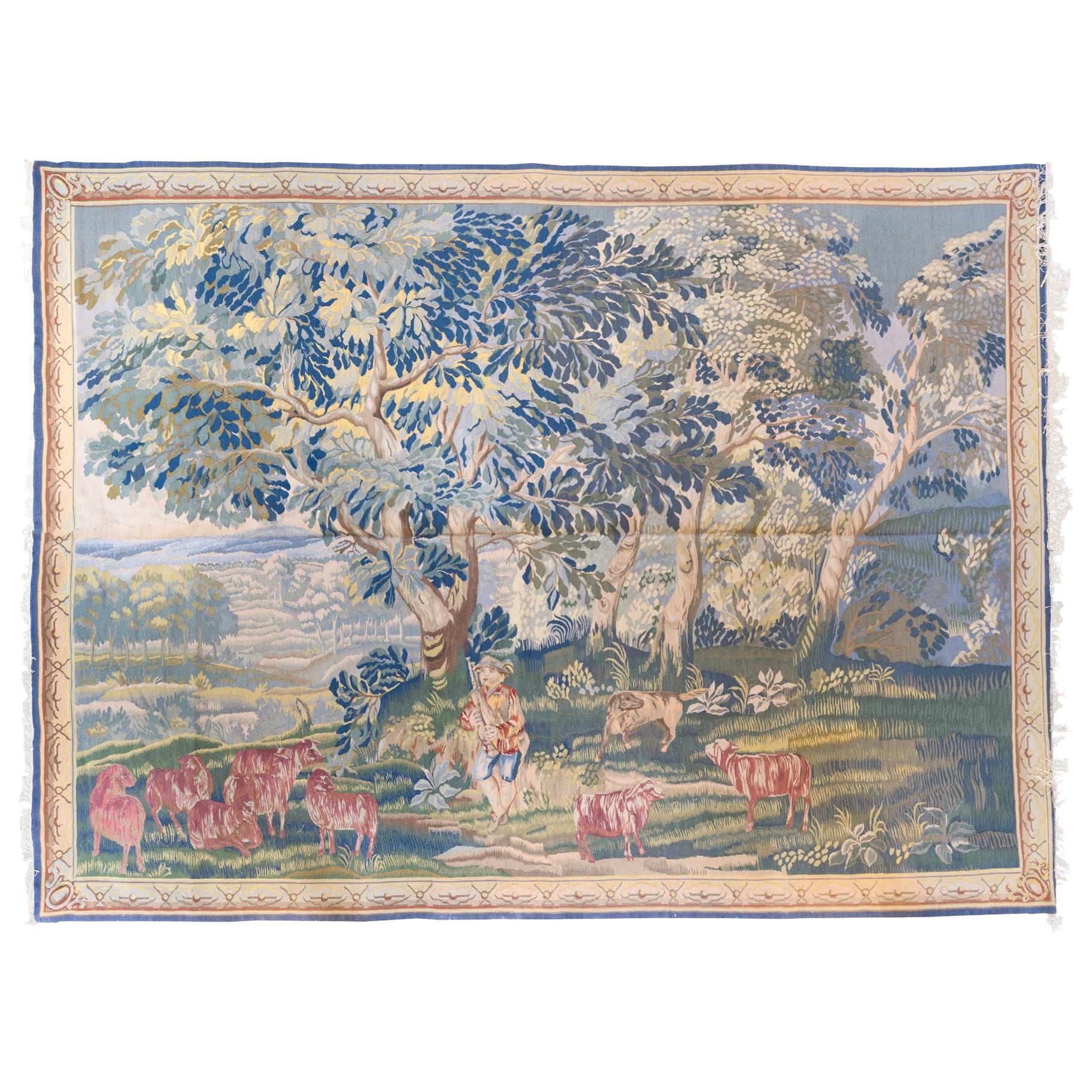 Antique French Aubusson Landscape Tapestry For Sale