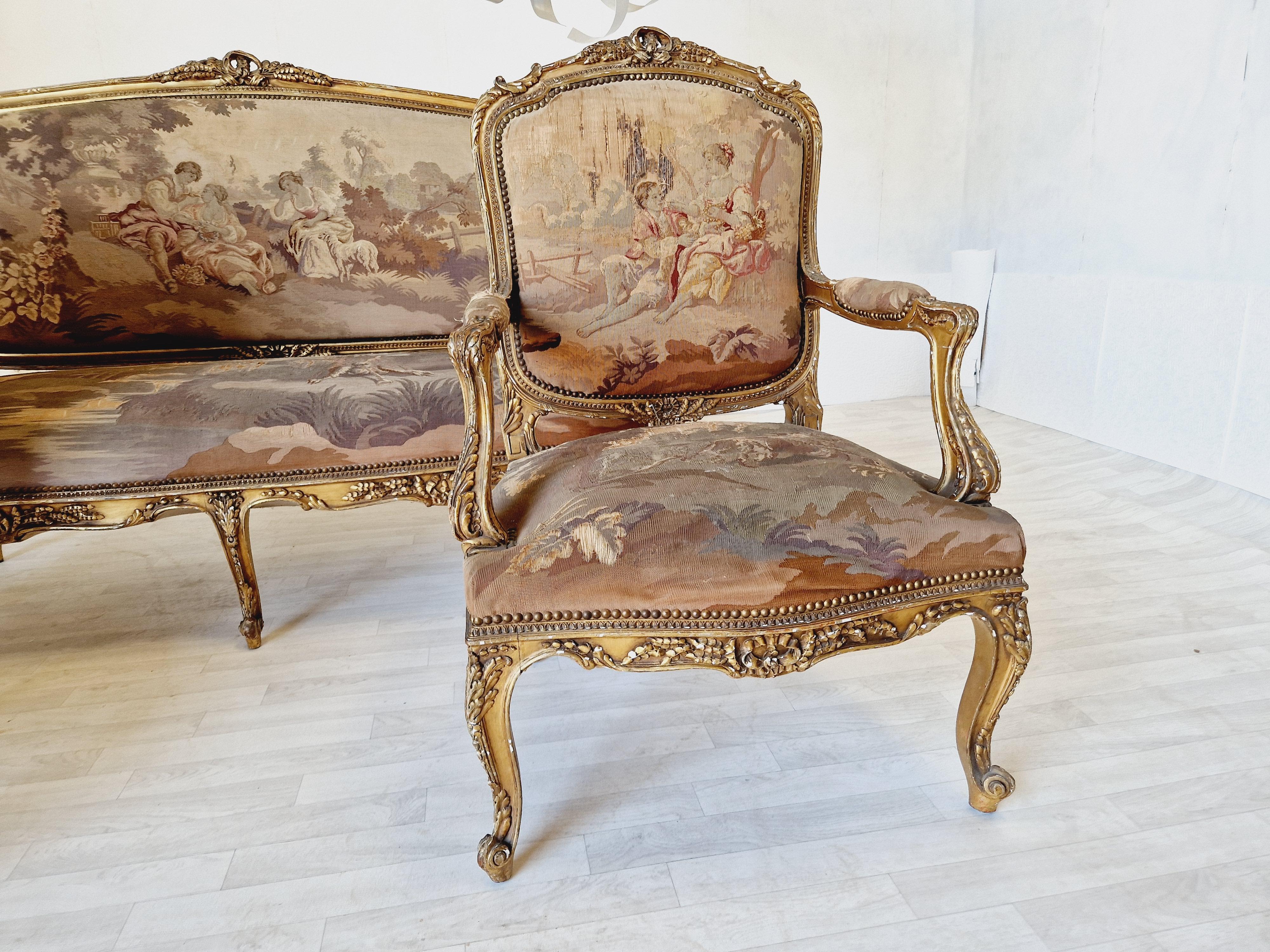 Antique French Aubusson Living Room Set Louis XV  For Sale 4