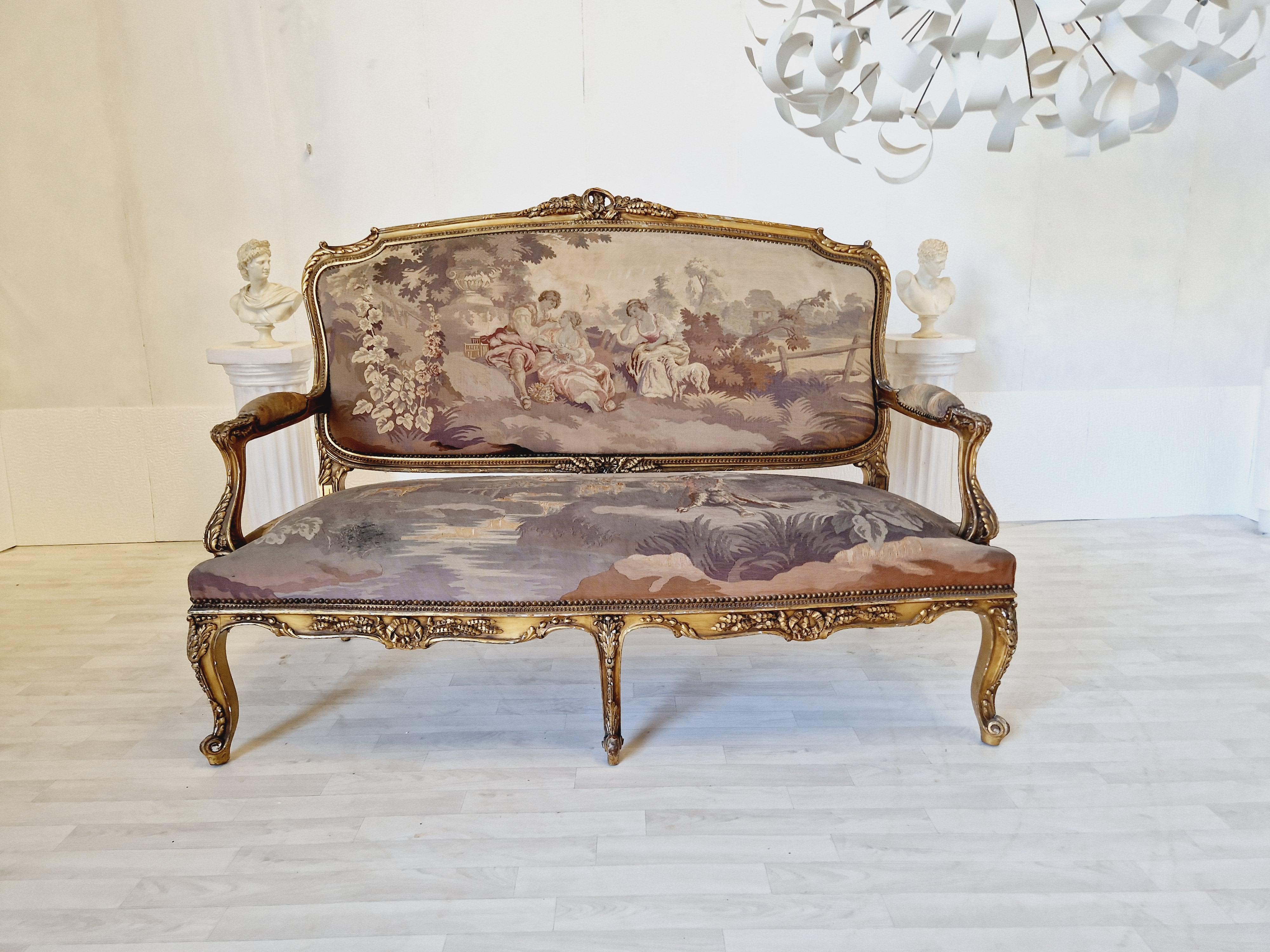 Antique French Aubusson Living Room Set Louis XV  For Sale 7