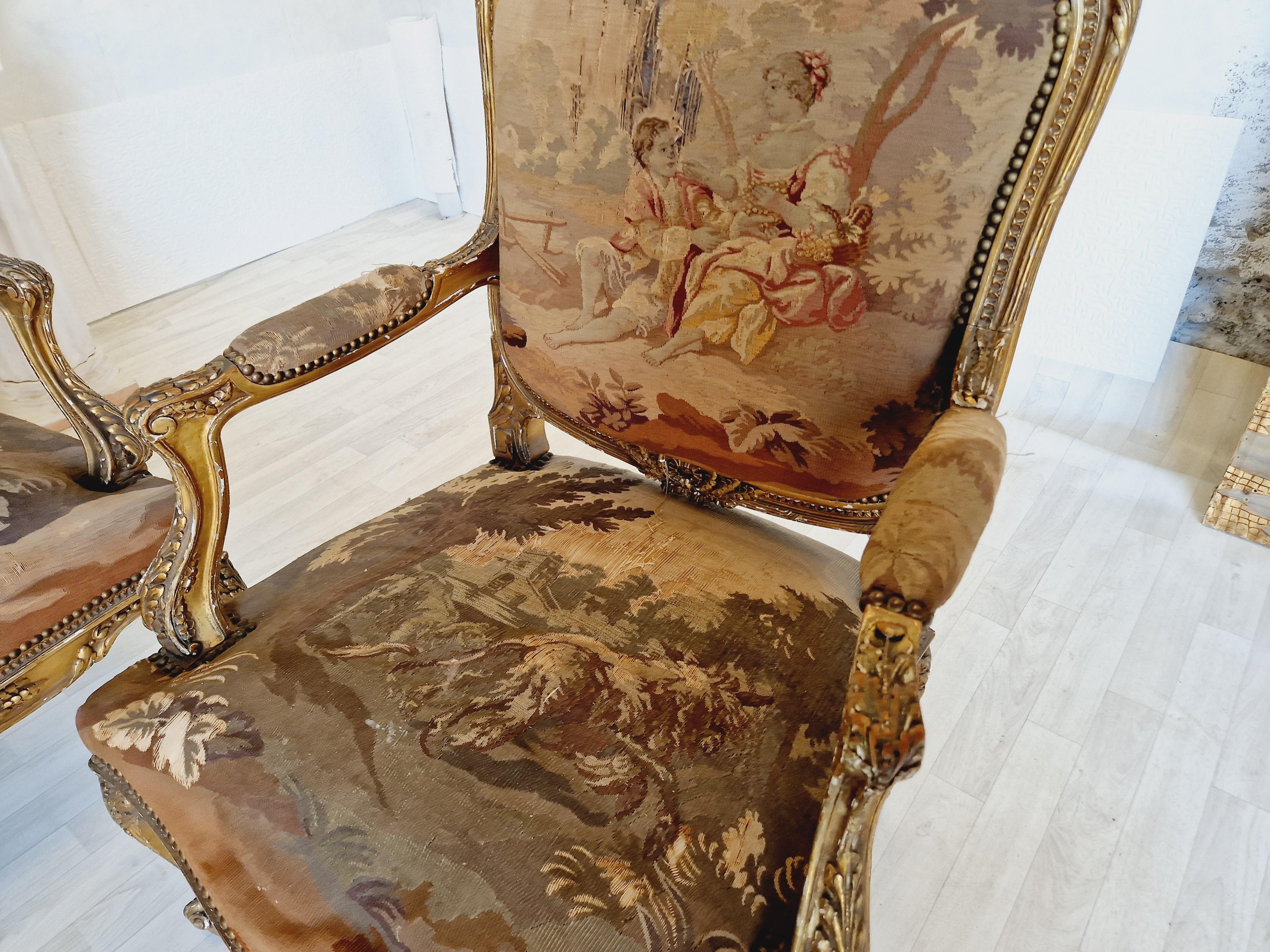19th Century Antique French Aubusson Living Room Set Louis XV  For Sale