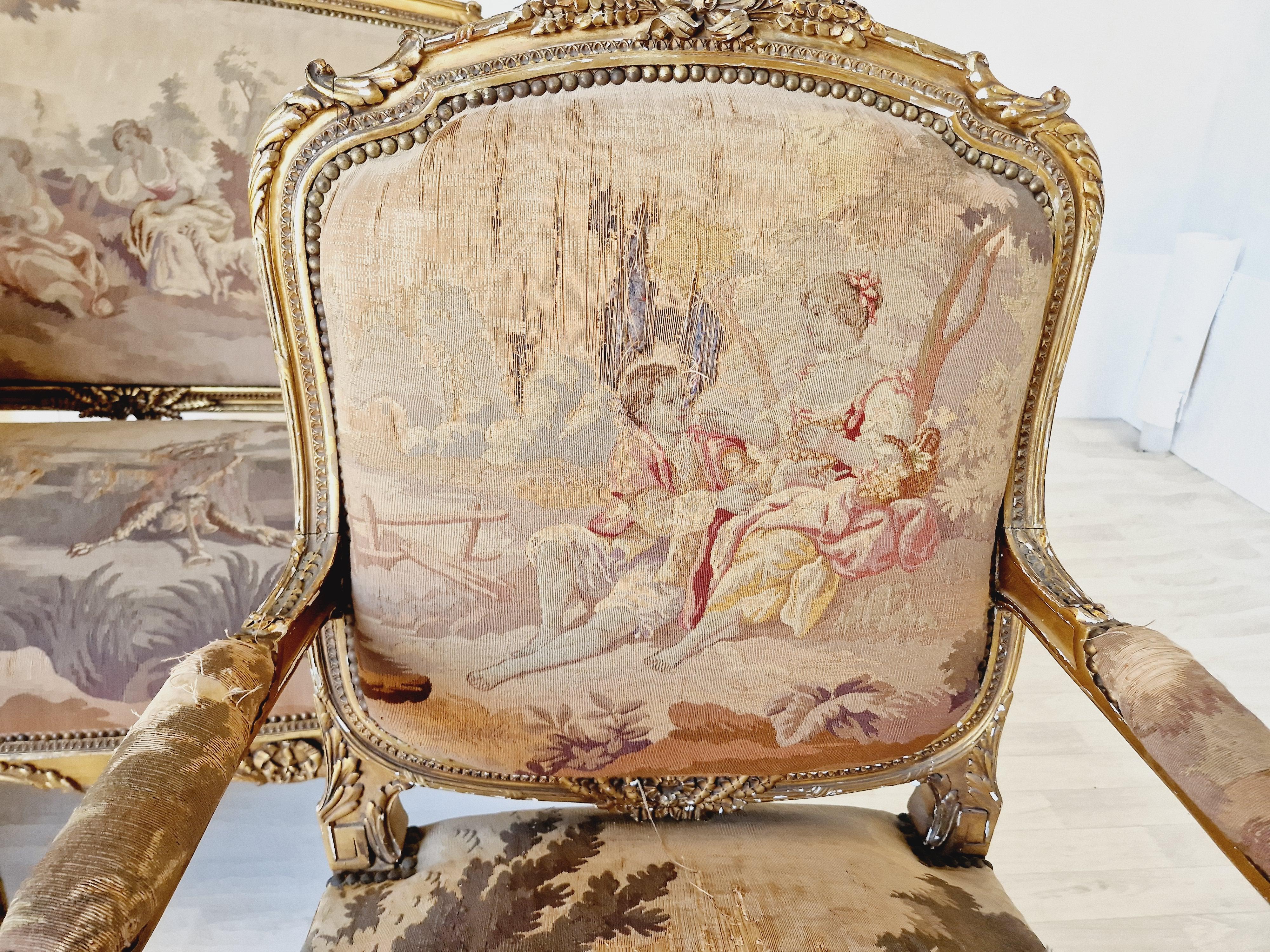 Antique French Aubusson Living Room Set Louis XV  For Sale 1