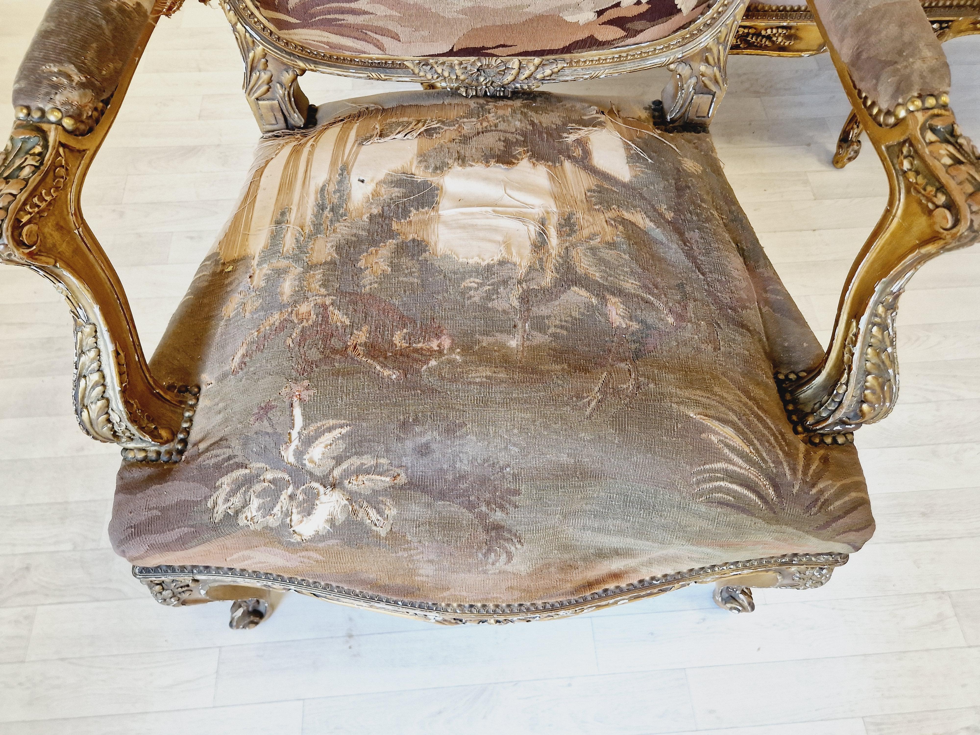 Antique French Aubusson Living Room Set Louis XV  For Sale 2