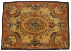 Antique French Aubusson Medallion Rug with Golden Floral Design - Rug & Kilim