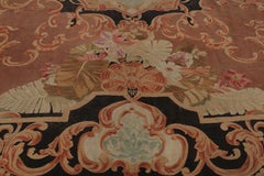 Antique French Aubusson, Monumental Medallion in Terra-Cotta & Black-Rug & Kilim