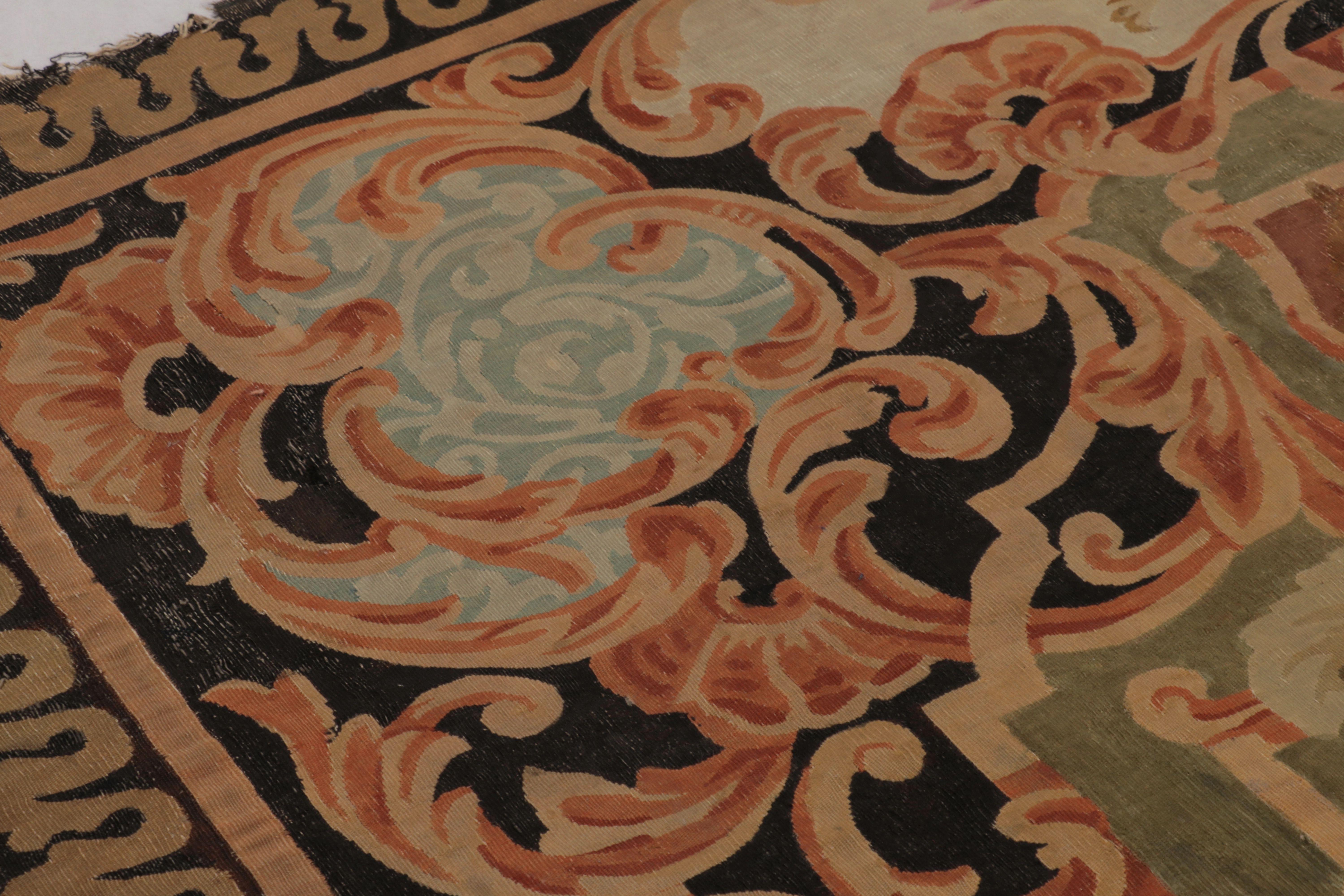 Laine Antique French Aubusson, Médaillon monumental en terre cuite et noir-Rug & Kilim en vente