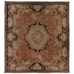 Antique French Aubusson, Monumental Medallion in Terra-Cotta & Black-Rug & Kilim