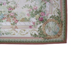 Antique French Aubusson Needlepoint Carpet With Garden Floral Design c1930