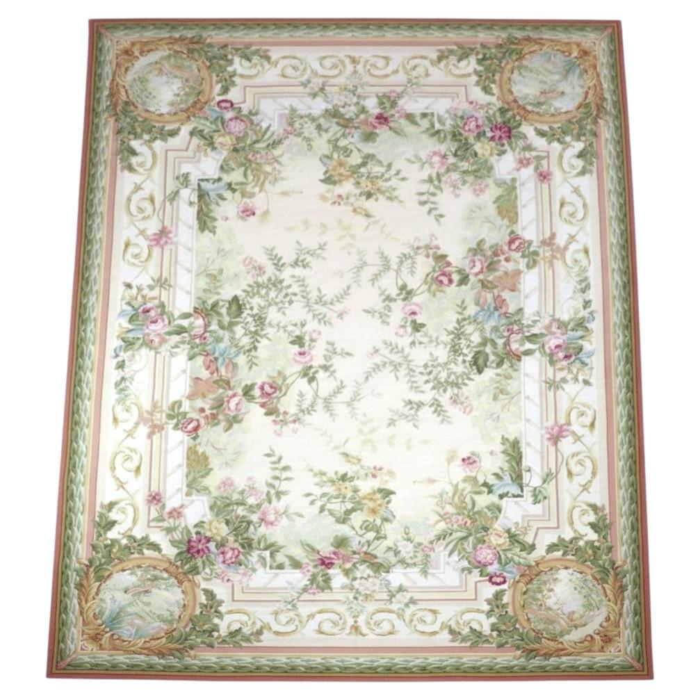 Antique French Aubusson Needlepoint Carpet With Garden Floral Design c1930