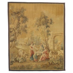 Antique French Aubusson Noble Pastorale Tapestry Inspired by Francois Boucher