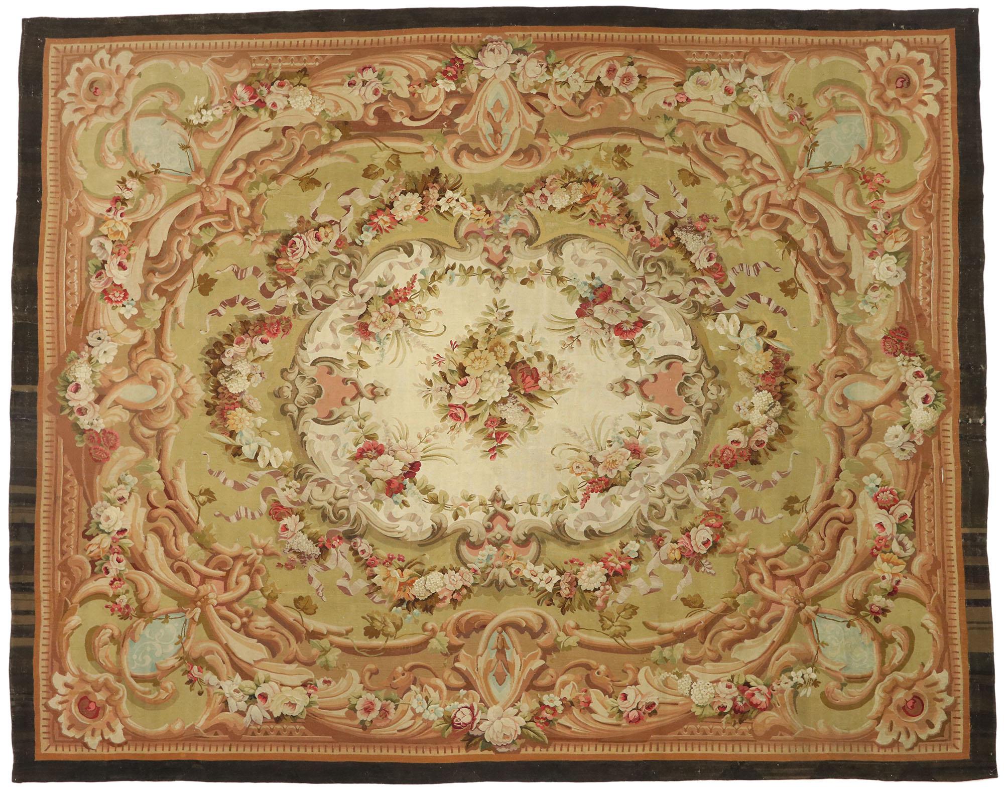 Antique French Aubusson Palace Size Rug with Rococo Louis XV Savonnerie Style In Good Condition In Dallas, TX