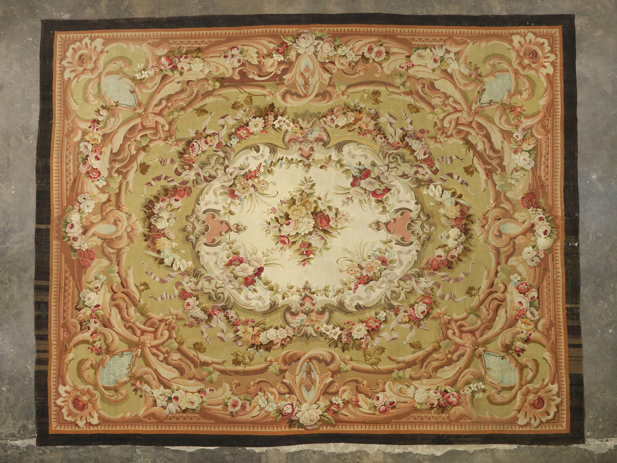 19th Century Antique French Aubusson Palace Size Rug with Rococo Louis XV Savonnerie Style