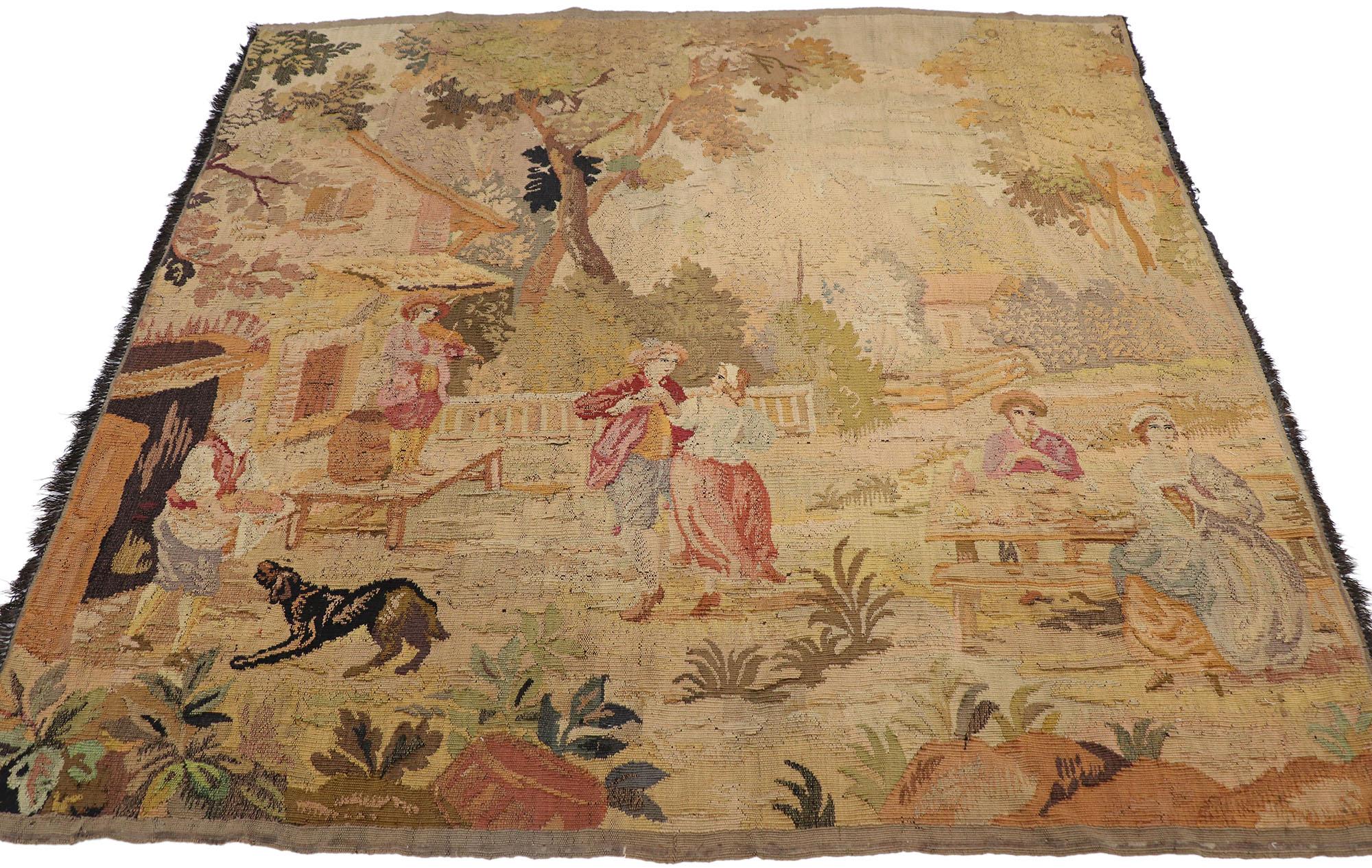 Hand-Woven Antique French Aubusson Pastoral Tapestry with Louis XV Style, La Danse For Sale