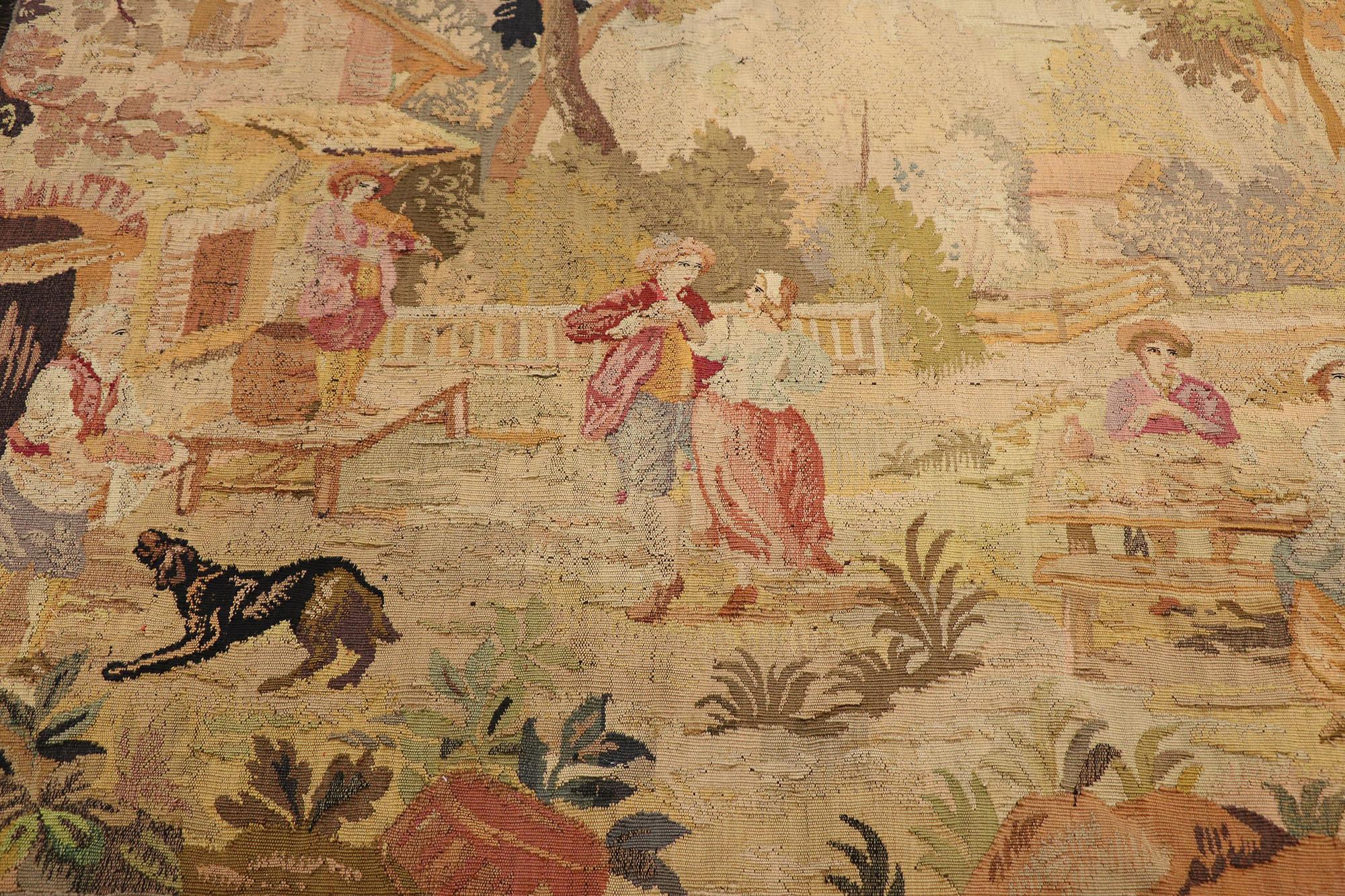 Tissé à la main Tapisserie pastorale française ancienne d'Aubusson de style Louis XV, La Danse en vente