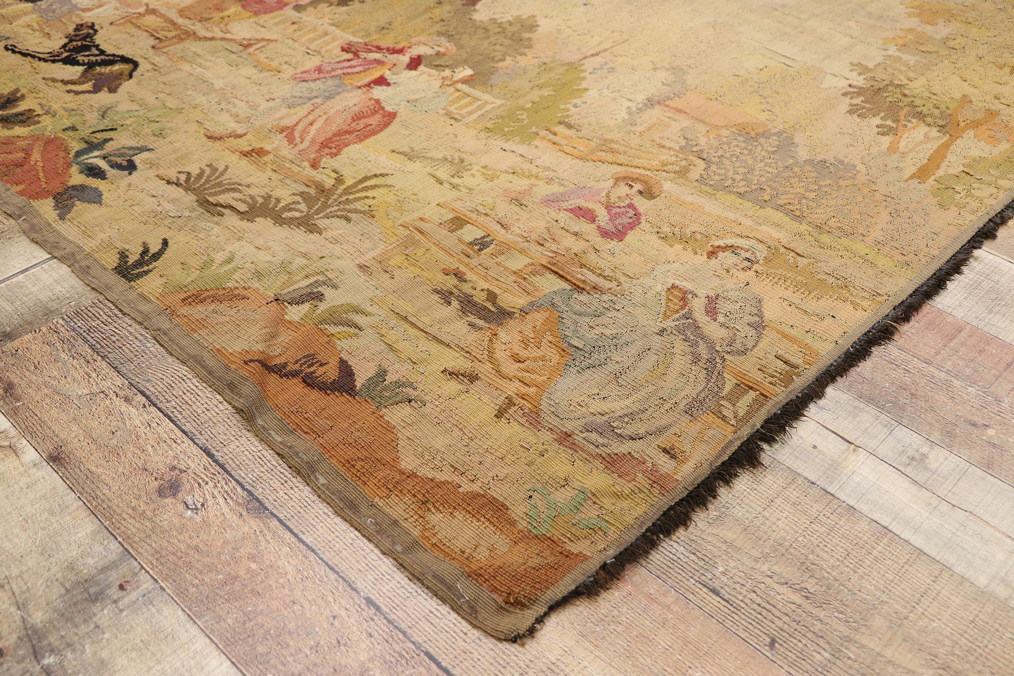 Wool Antique French Aubusson Pastoral Tapestry with Louis XV Style, La Danse For Sale