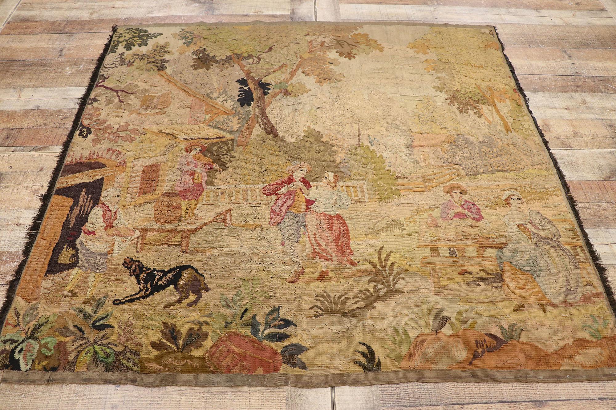 Antique French Aubusson Pastoral Tapestry with Louis XV Style, La Danse For Sale 1