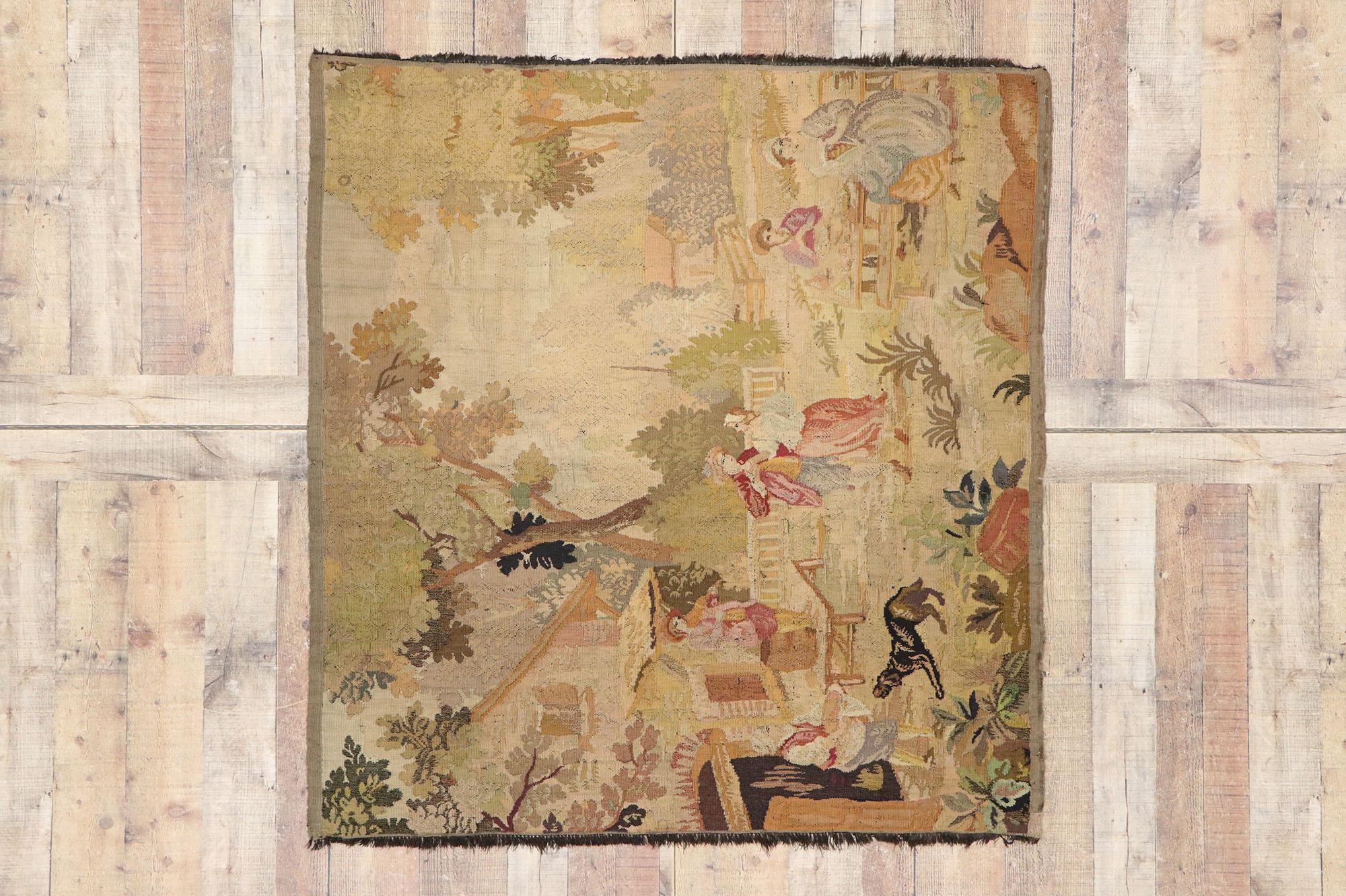 Tapisserie pastorale française ancienne d'Aubusson de style Louis XV, La Danse en vente 1