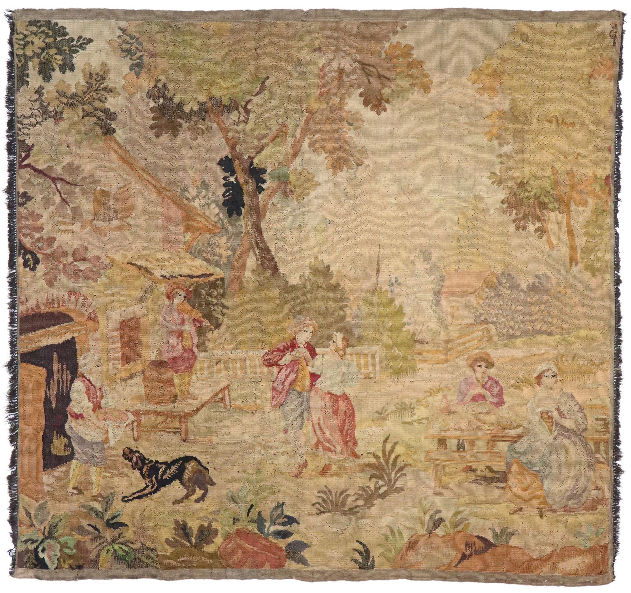 Antique French Aubusson Pastoral Tapestry with Louis XV Style, La Danse For Sale 3