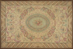 Antique French Aubusson Petit-Point Rug with Oval Floral Medallion - Rug & Kilim