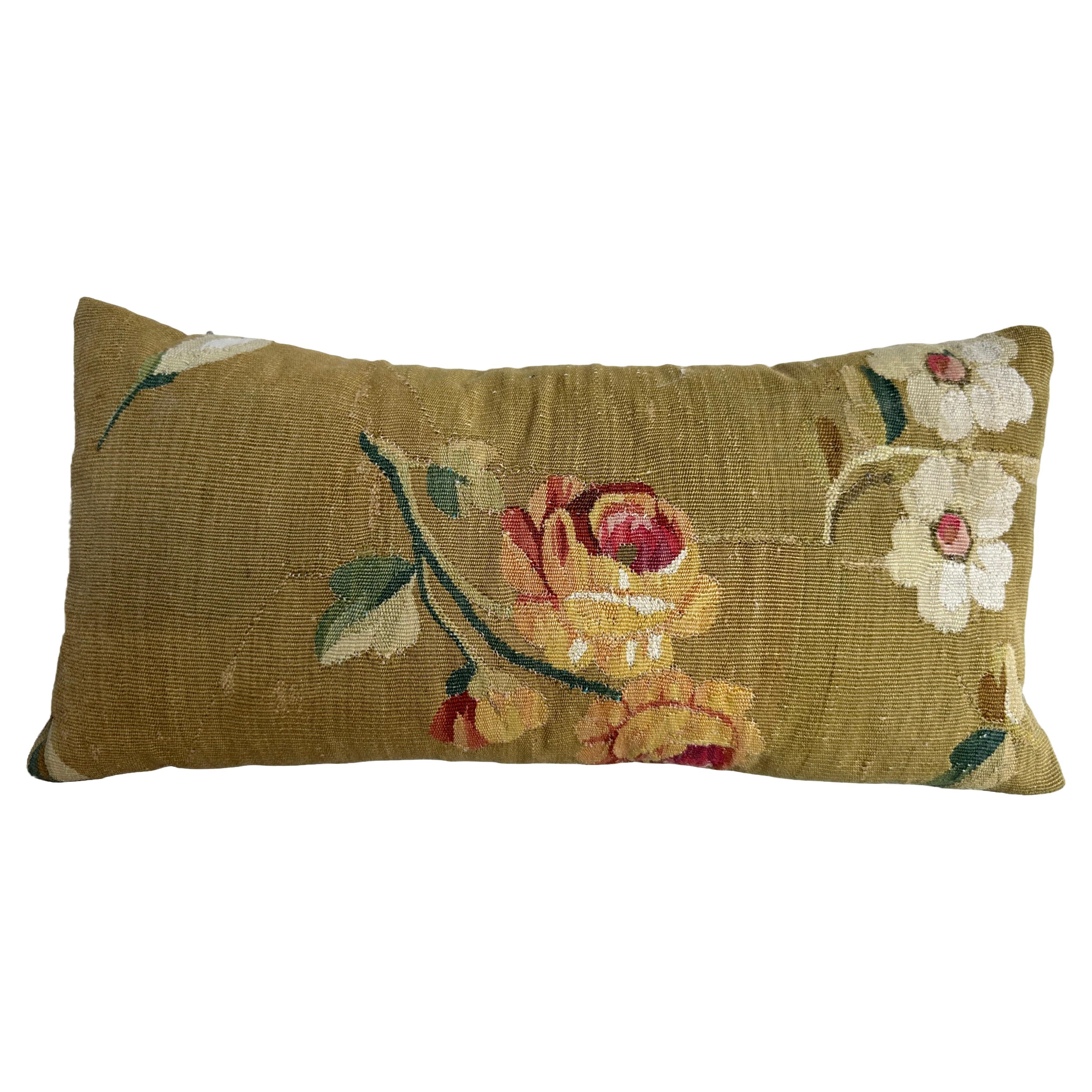 Antique French Aubusson Pillow - 18" X 8" For Sale