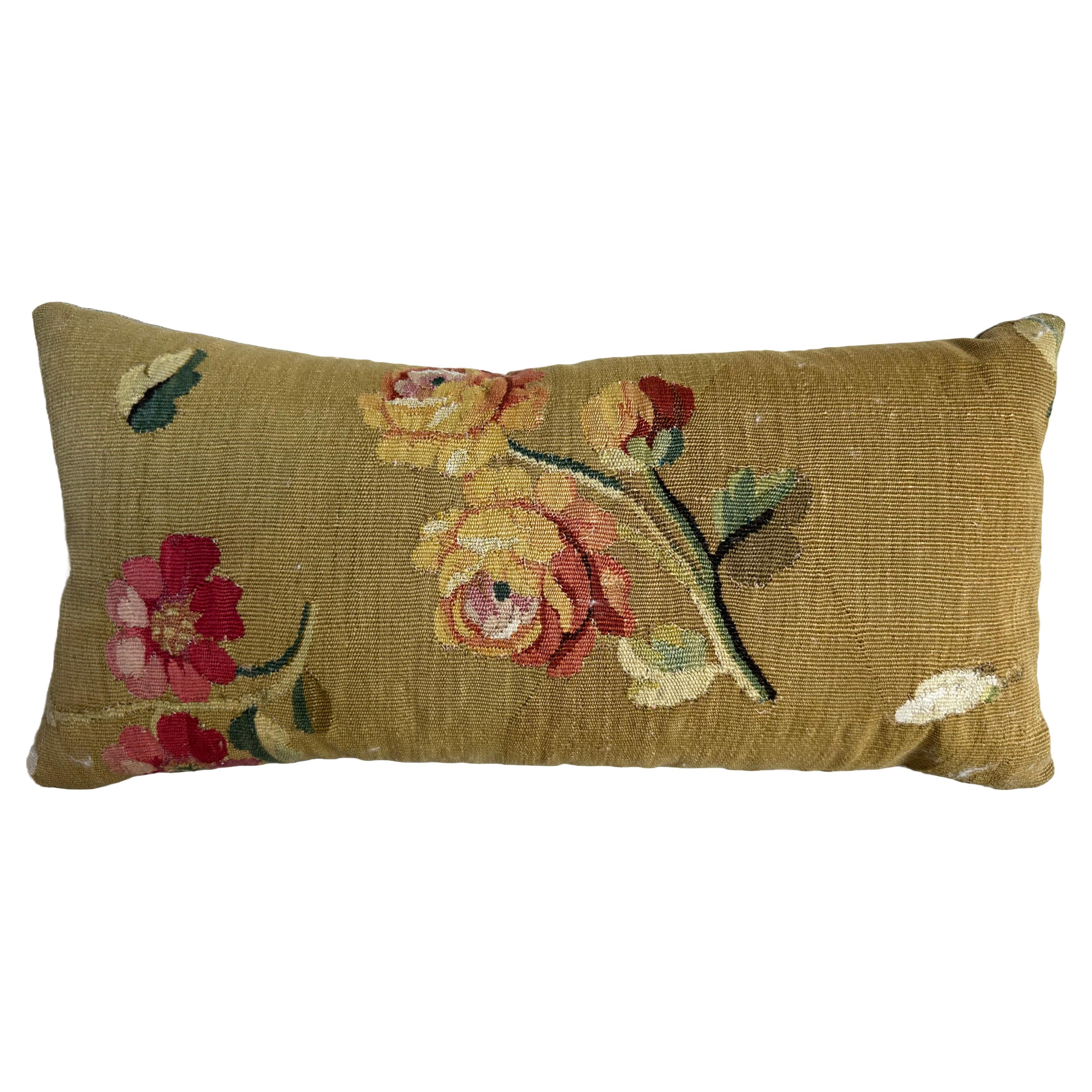 Antique French Aubusson Pillow 19" X 10" For Sale