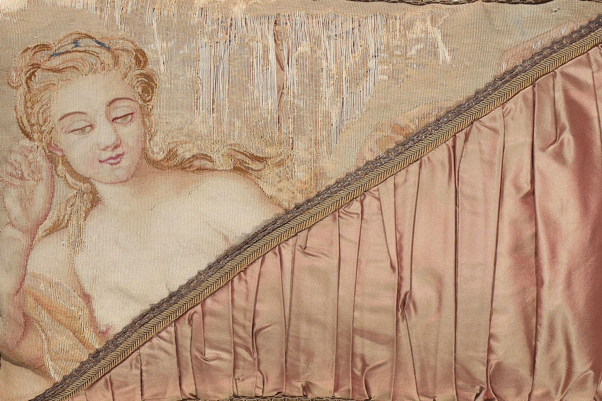 19th Century Antique French Aubusson Pillow with Baroque Style, Tête de Femme Aphrodite For Sale