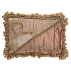 Antique French Aubusson Pillow with Baroque Style, Tête de Femme Aphrodite