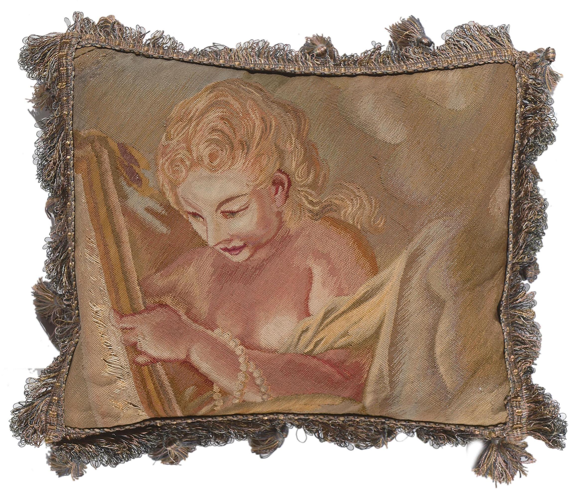 Antique French Aubusson Pillow with Baroque Style, Visage de Femme Aphrodite  For Sale 4