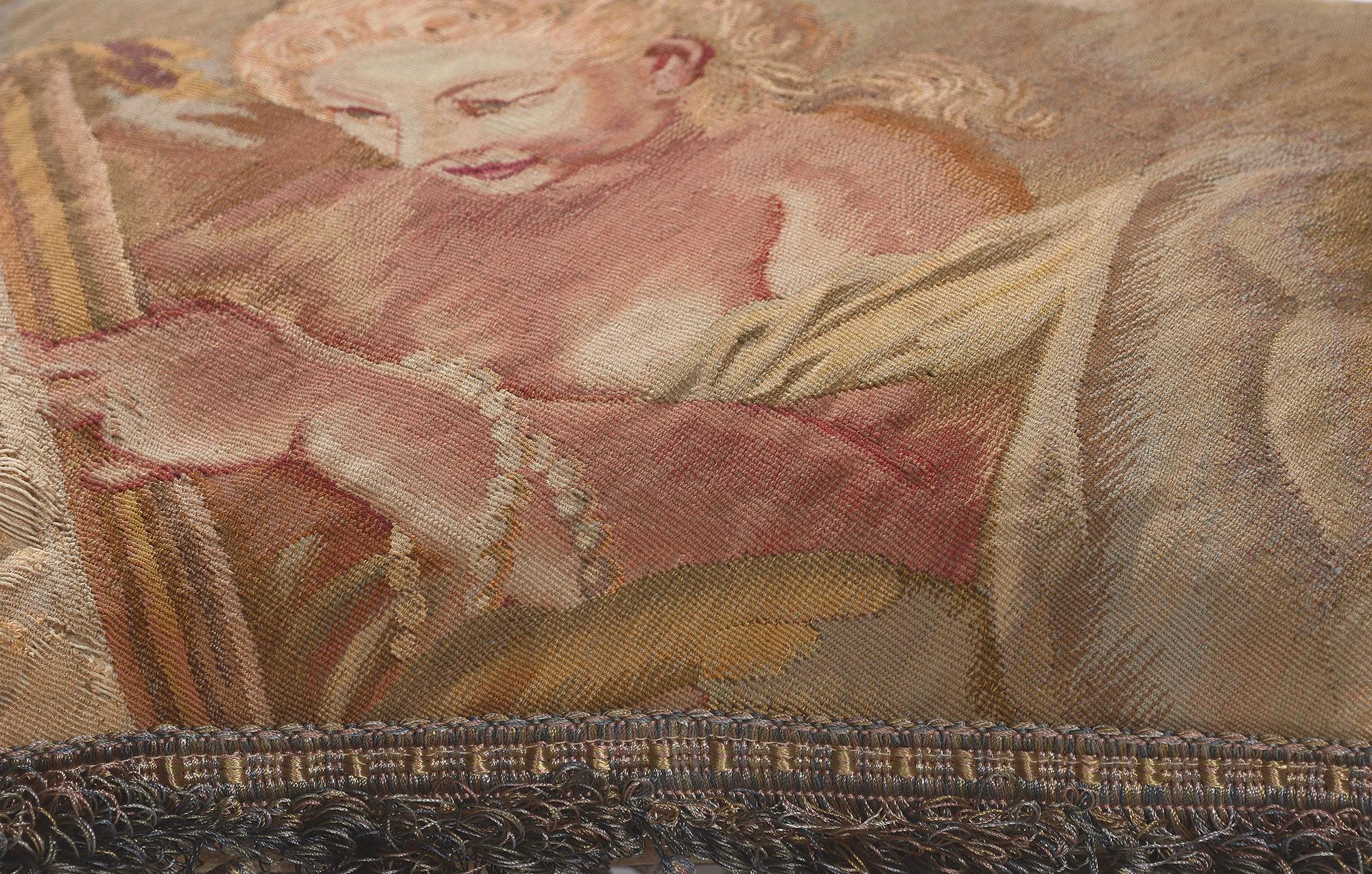 Antique French Aubusson Pillow with Baroque Style, Visage de Femme Aphrodite  In Distressed Condition For Sale In Dallas, TX