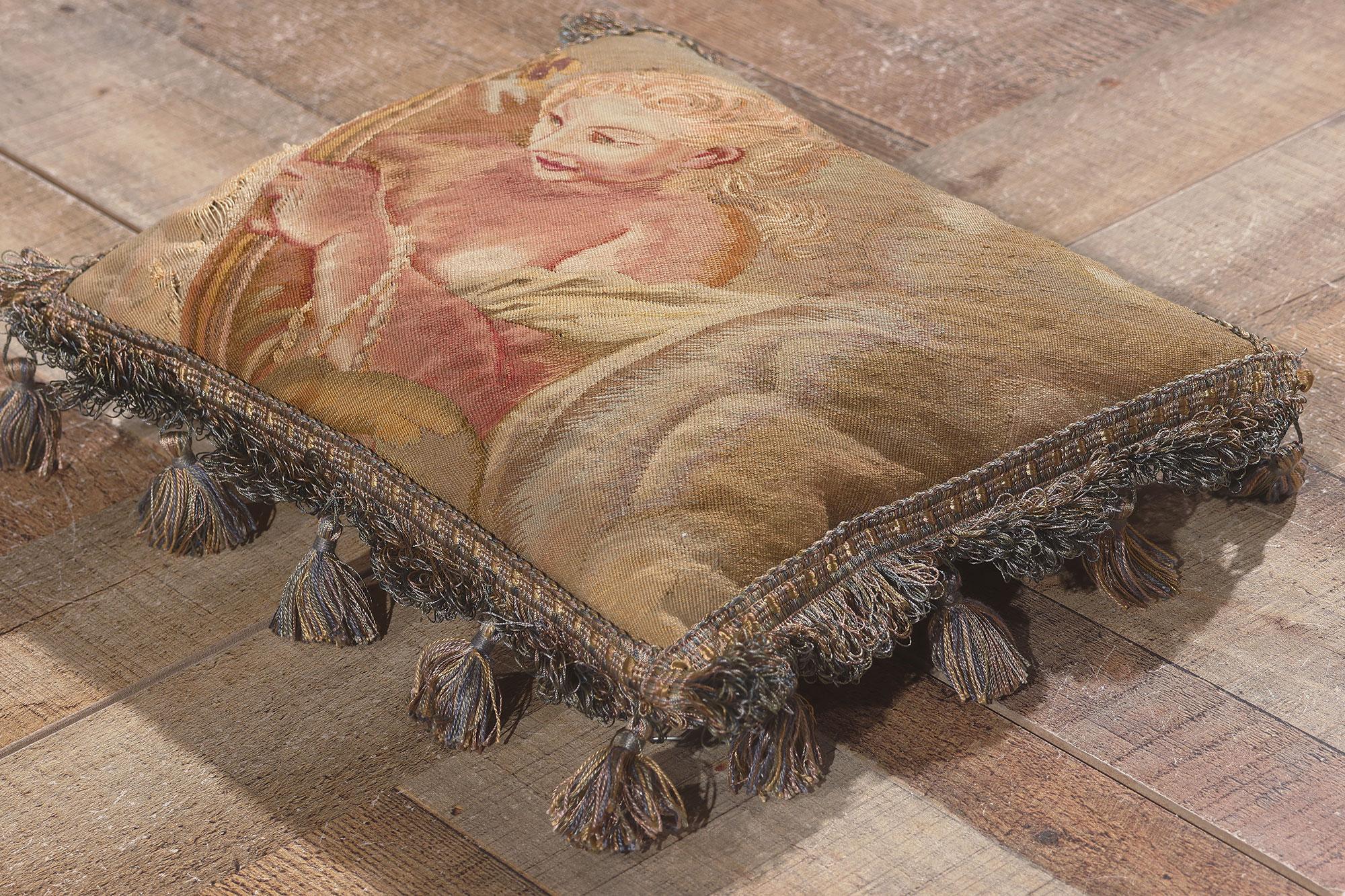 Antique French Aubusson Pillow with Baroque Style, Visage de Femme Aphrodite  For Sale 1