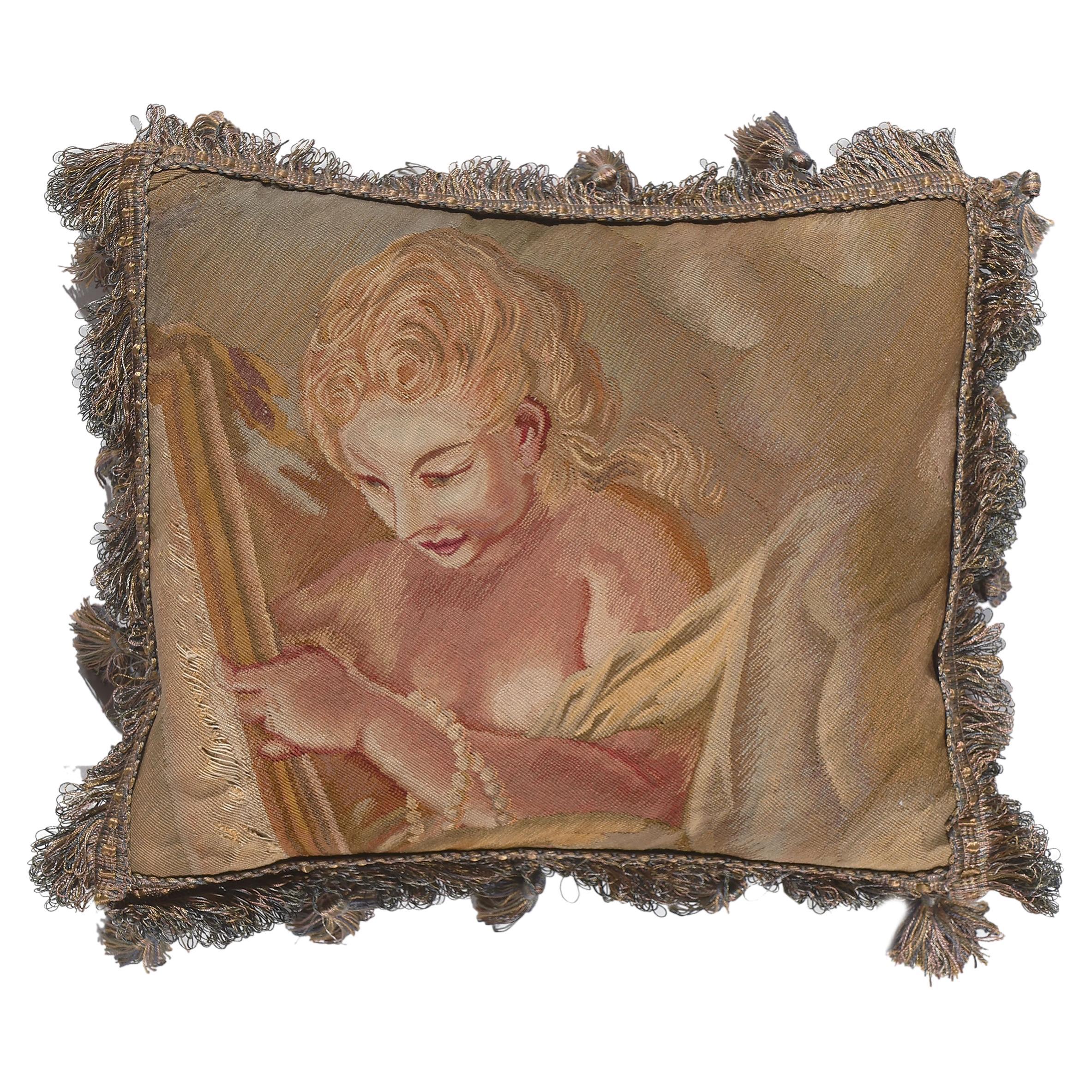 Antique French Aubusson Pillow with Baroque Style, Visage de Femme Aphrodite 