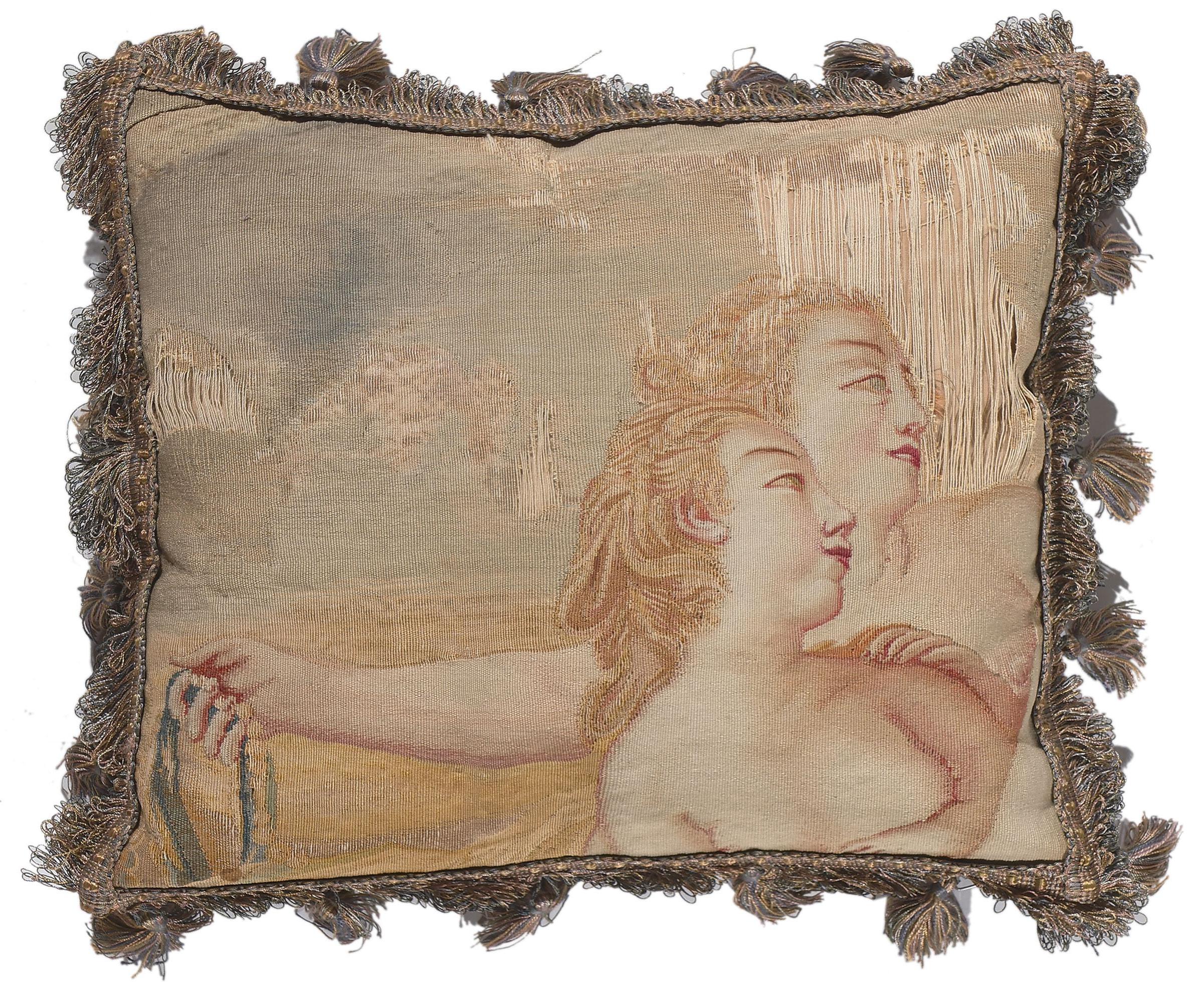 Antique French Aubusson Pillow with Venus and Adonis For Sale 4