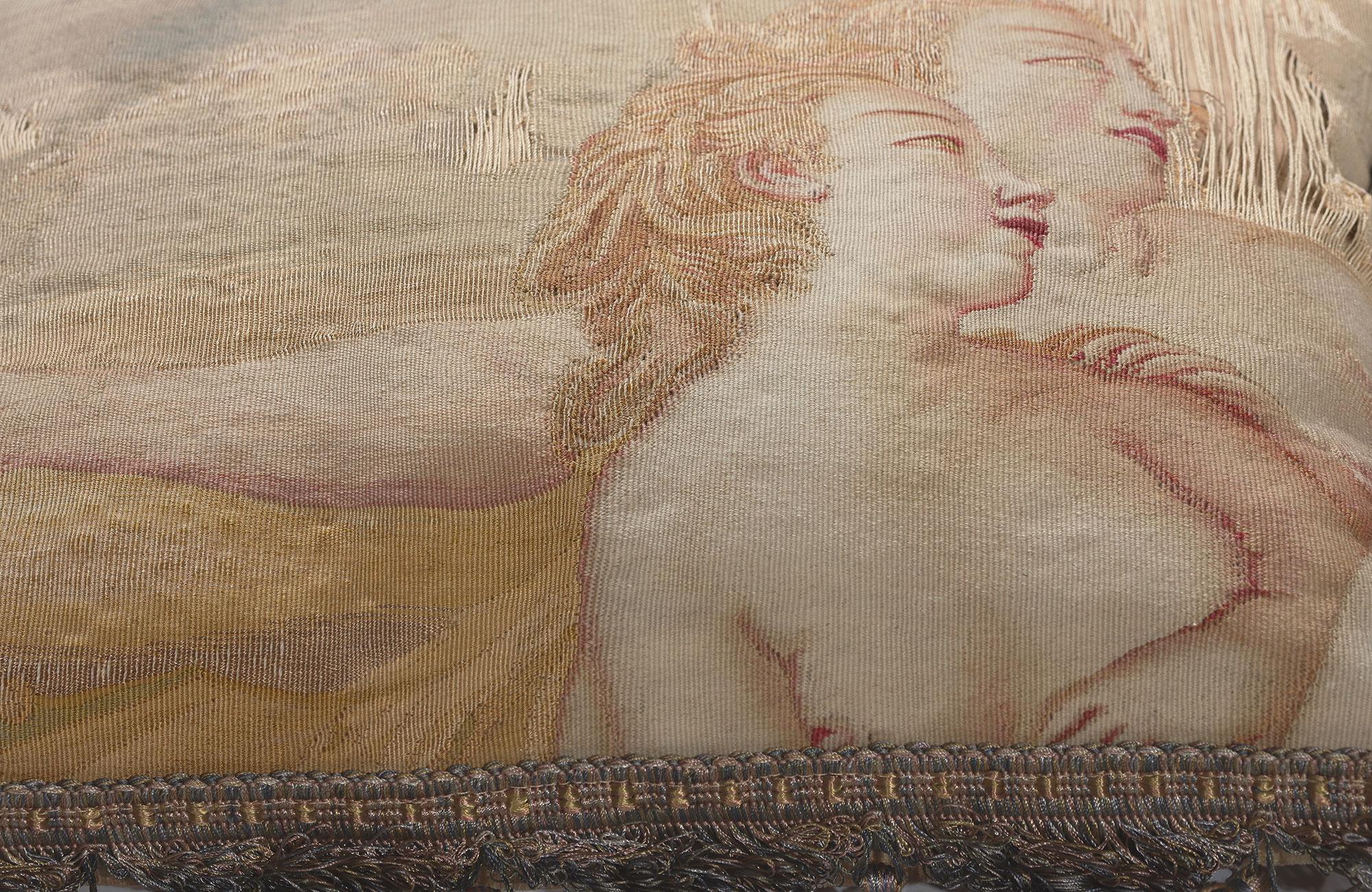 Antique French Aubusson Pillow with Venus and Adonis In Distressed Condition For Sale In Dallas, TX