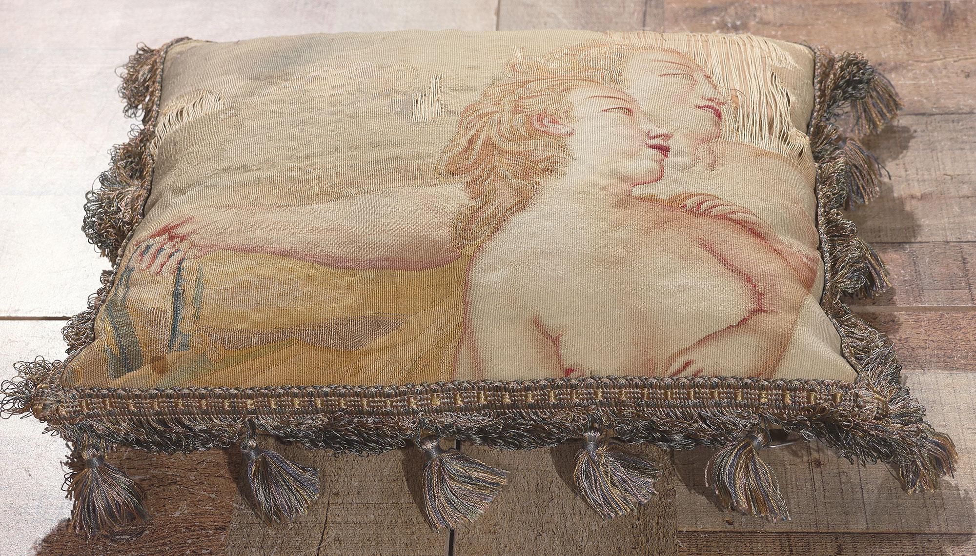 Antique French Aubusson Pillow with Venus and Adonis For Sale 2