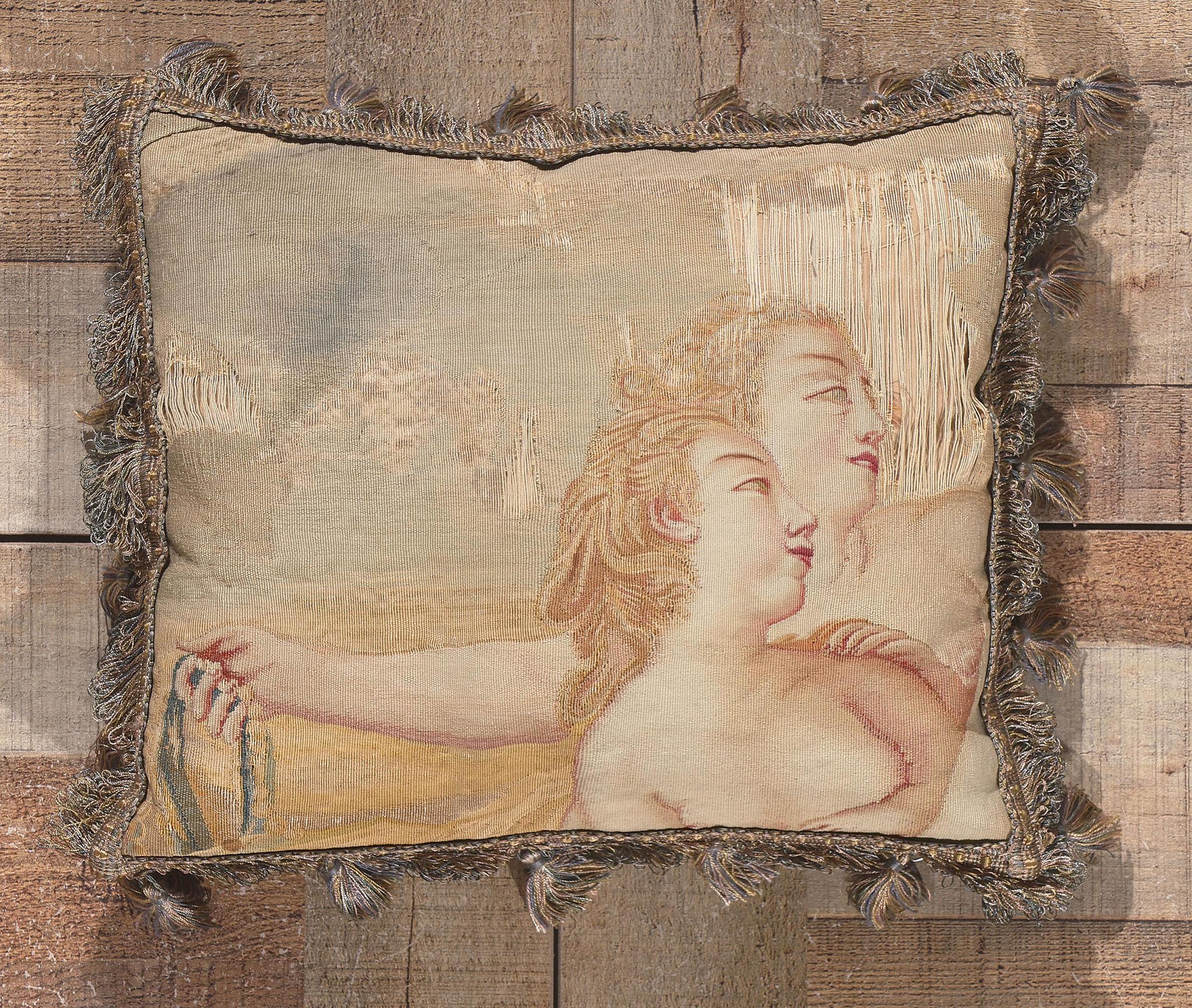 Antique French Aubusson Pillow with Venus and Adonis For Sale 3