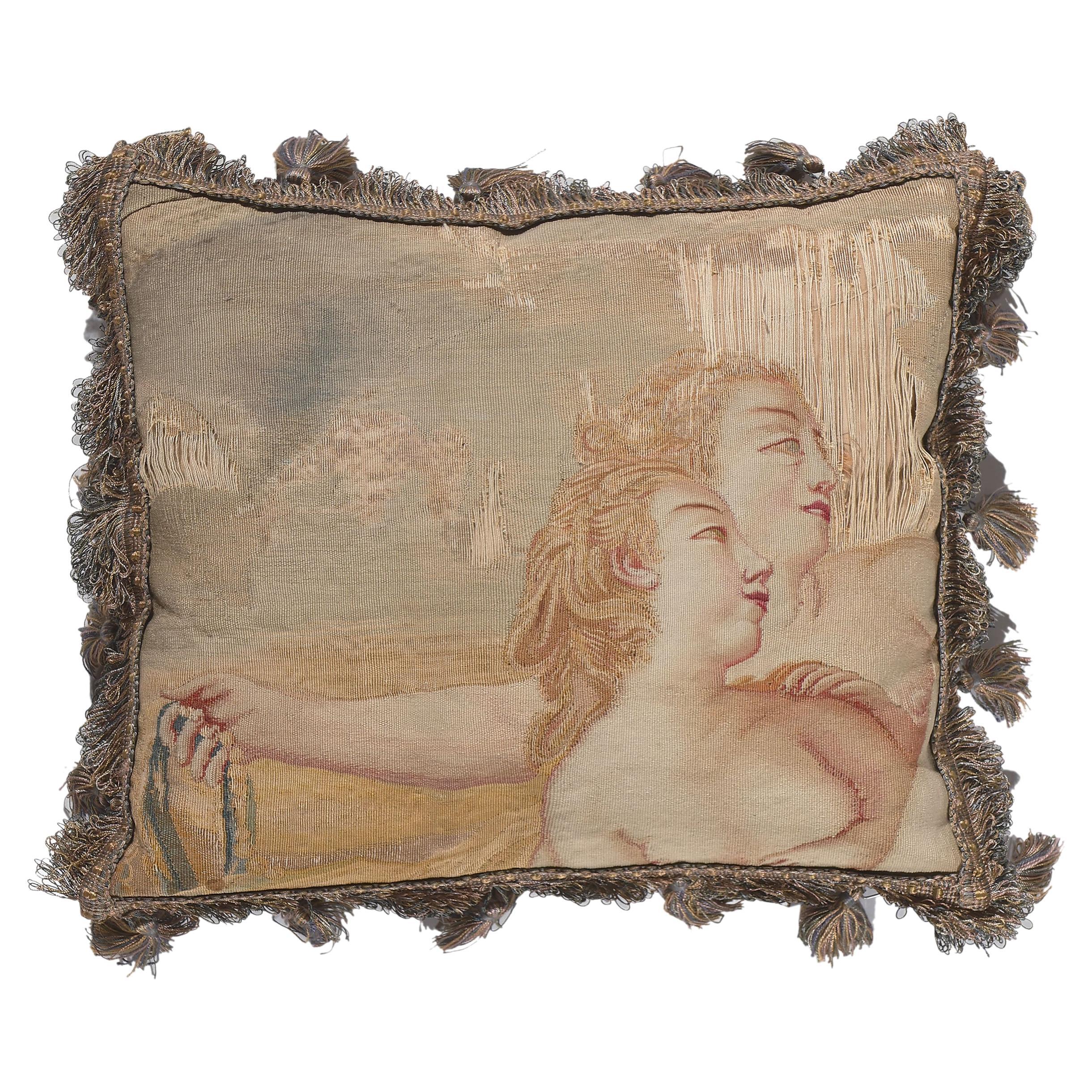 Antique French Aubusson Pillow with Venus and Adonis For Sale