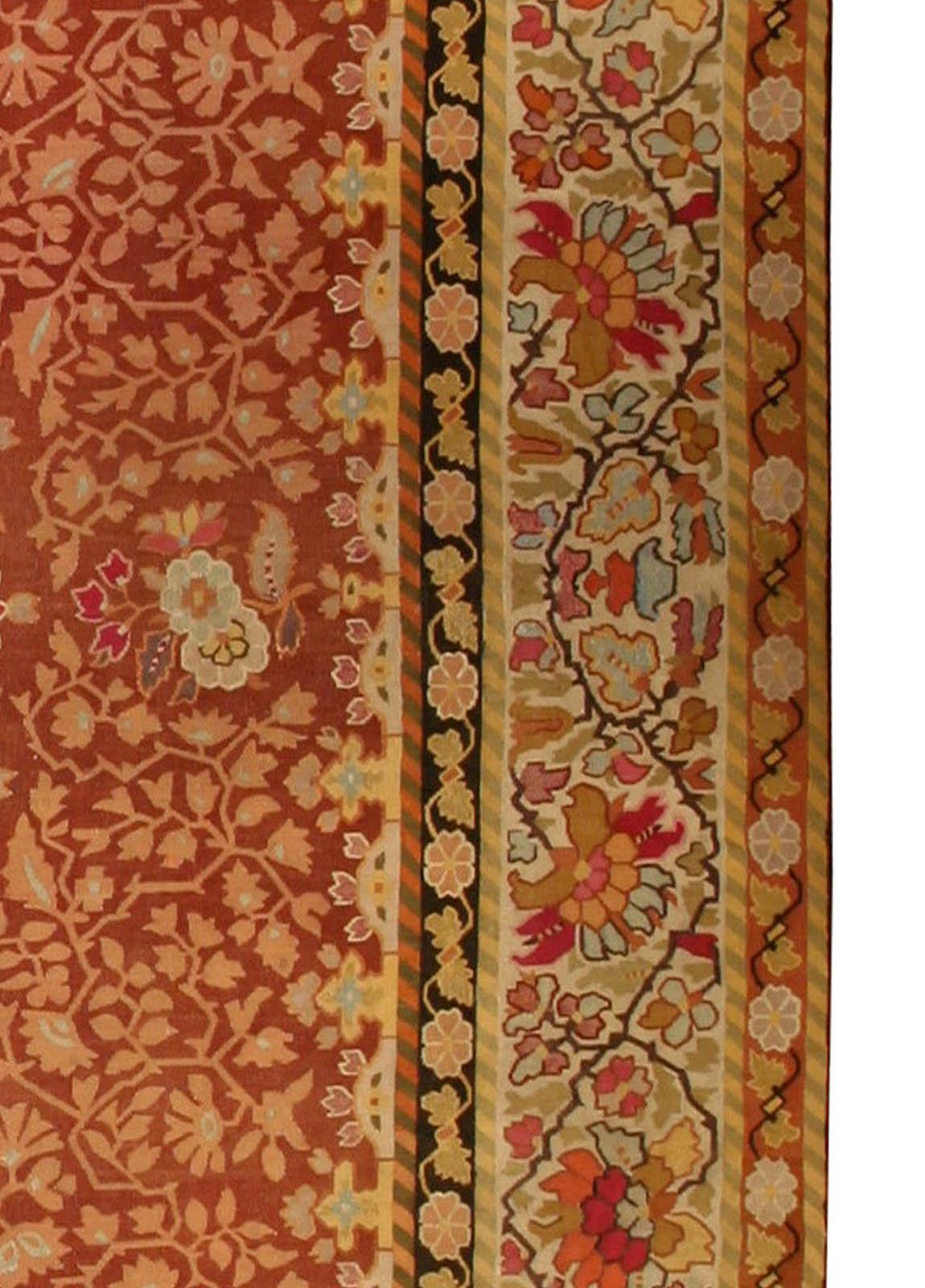 19th Century Doris Leslie Blau Antique French Aubusson Botanic Handmade Wool Rug For Sale