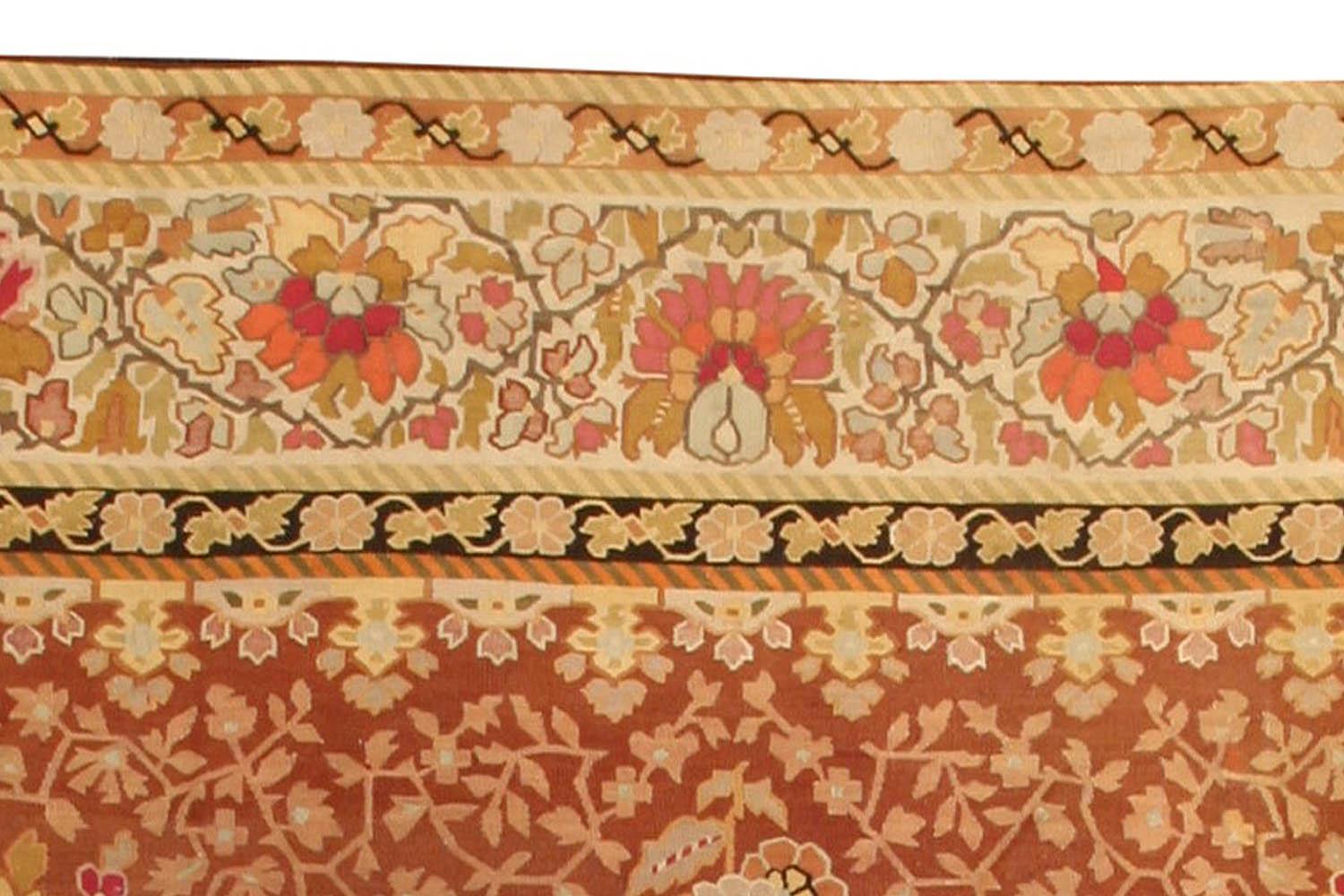 XIXe siècle Ancien tapis botanique français d'Aubusson en laine fait main en vente