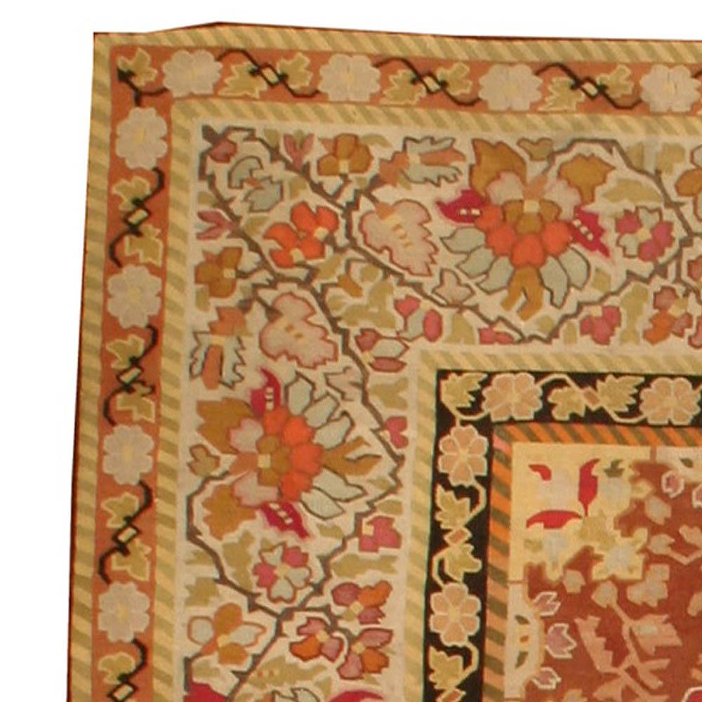 Doris Leslie Blau Antique French Aubusson Botanic Handmade Wool Rug For Sale 2