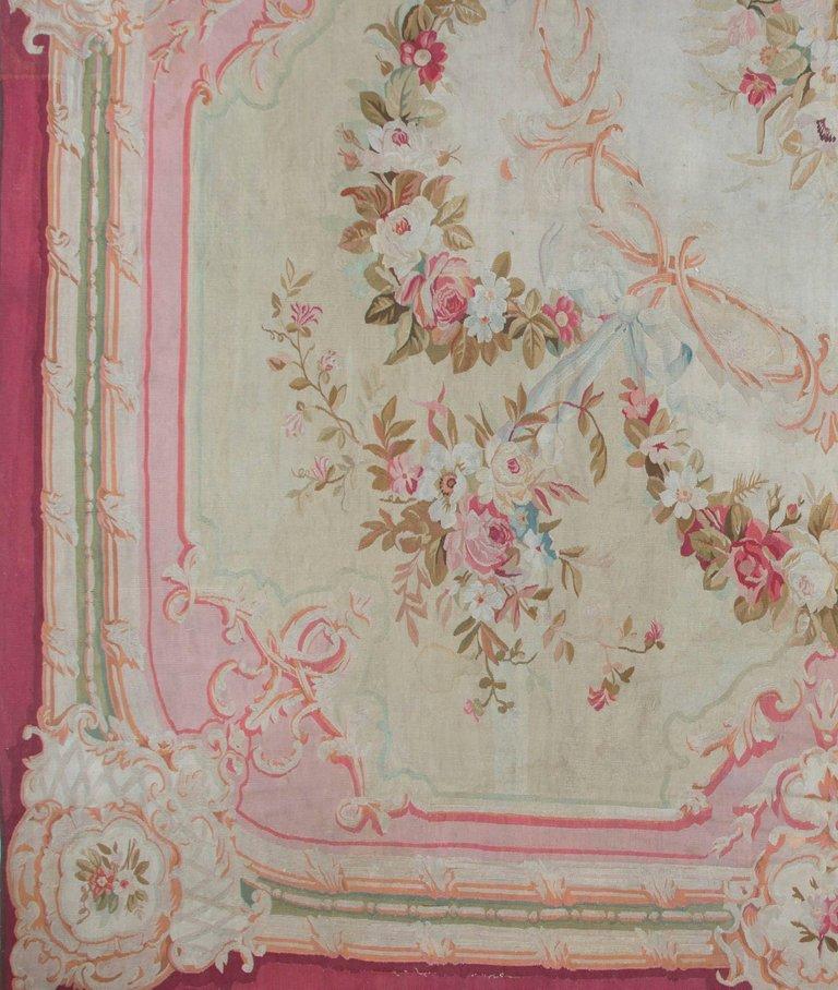 Hand-Woven Antique French Aubusson Rug  12'7 x 16'2 For Sale