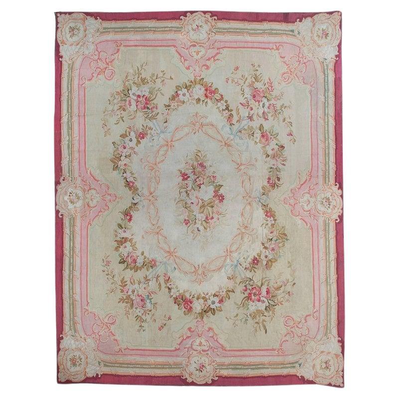 Antique French Aubusson Rug  12'7 x 16'2 For Sale
