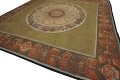 Marvelous Olive Color with Medallion Design Antique Aubusson Rug