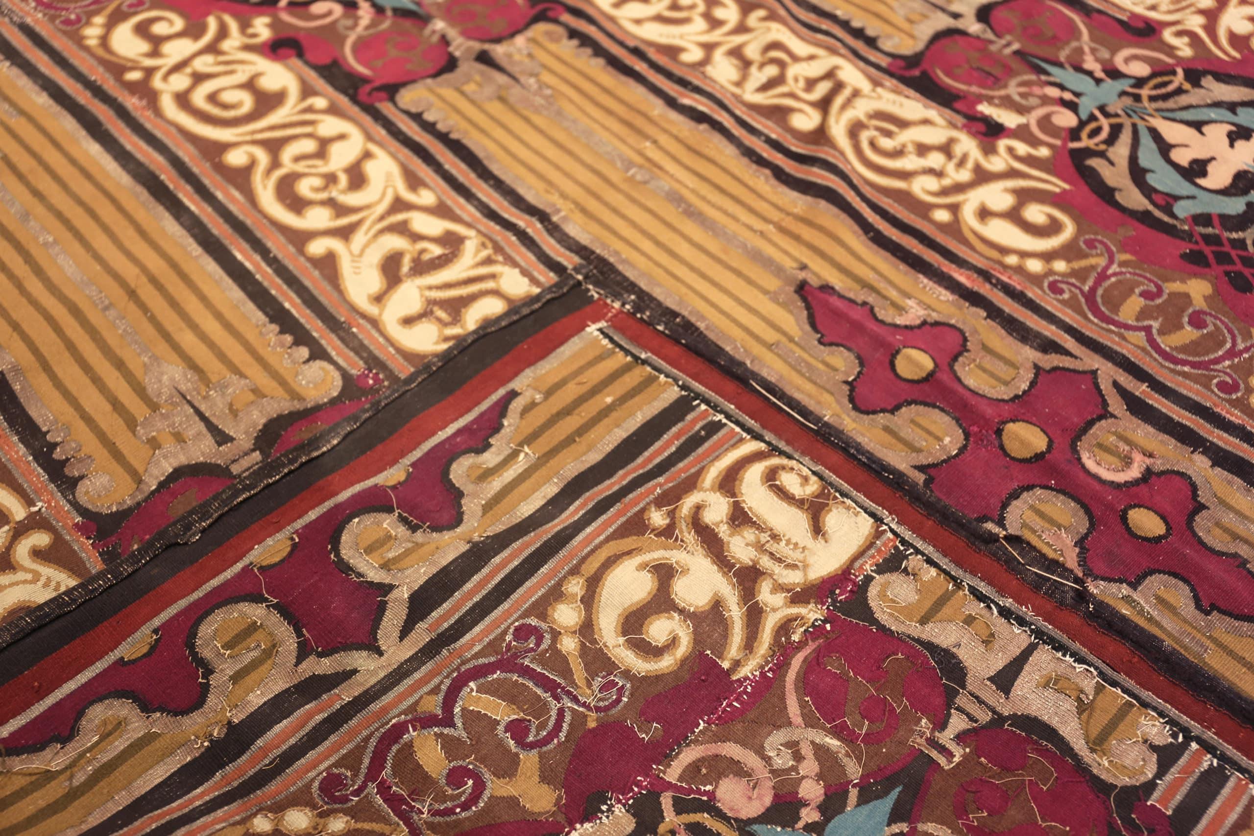 Antique French Aubusson Rug, country of origin / rug type: French rug, Circa date:  18th Century. Size: 6 ft 4 in x 8 ft 3 in (1.93 m x 2.51 m)
