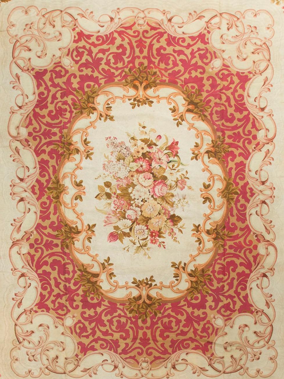 Hand-Woven Antique French Aubusson Rug Carpet, circa 1890 For Sale