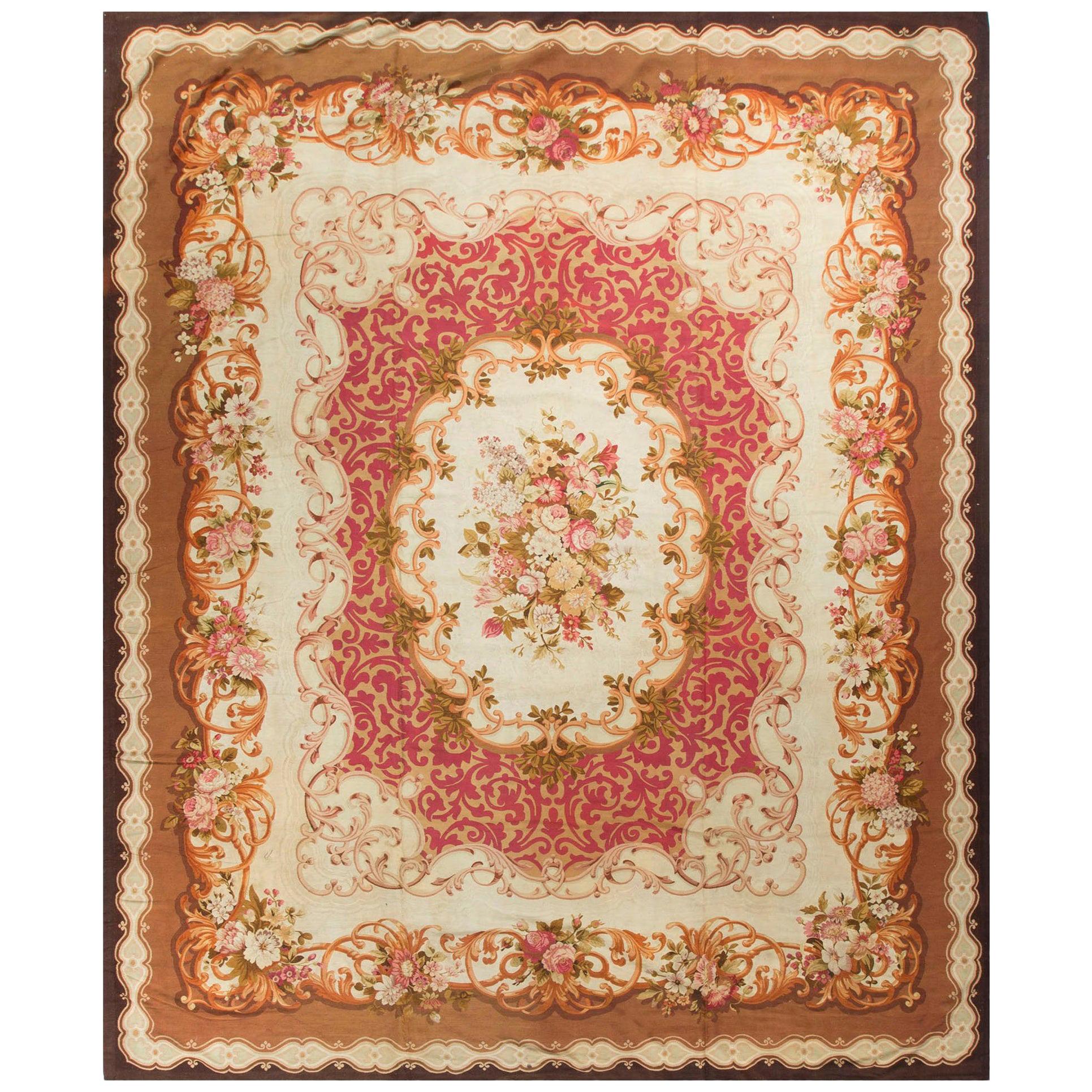 Antique French Aubusson Rug Carpet, circa 1890 For Sale