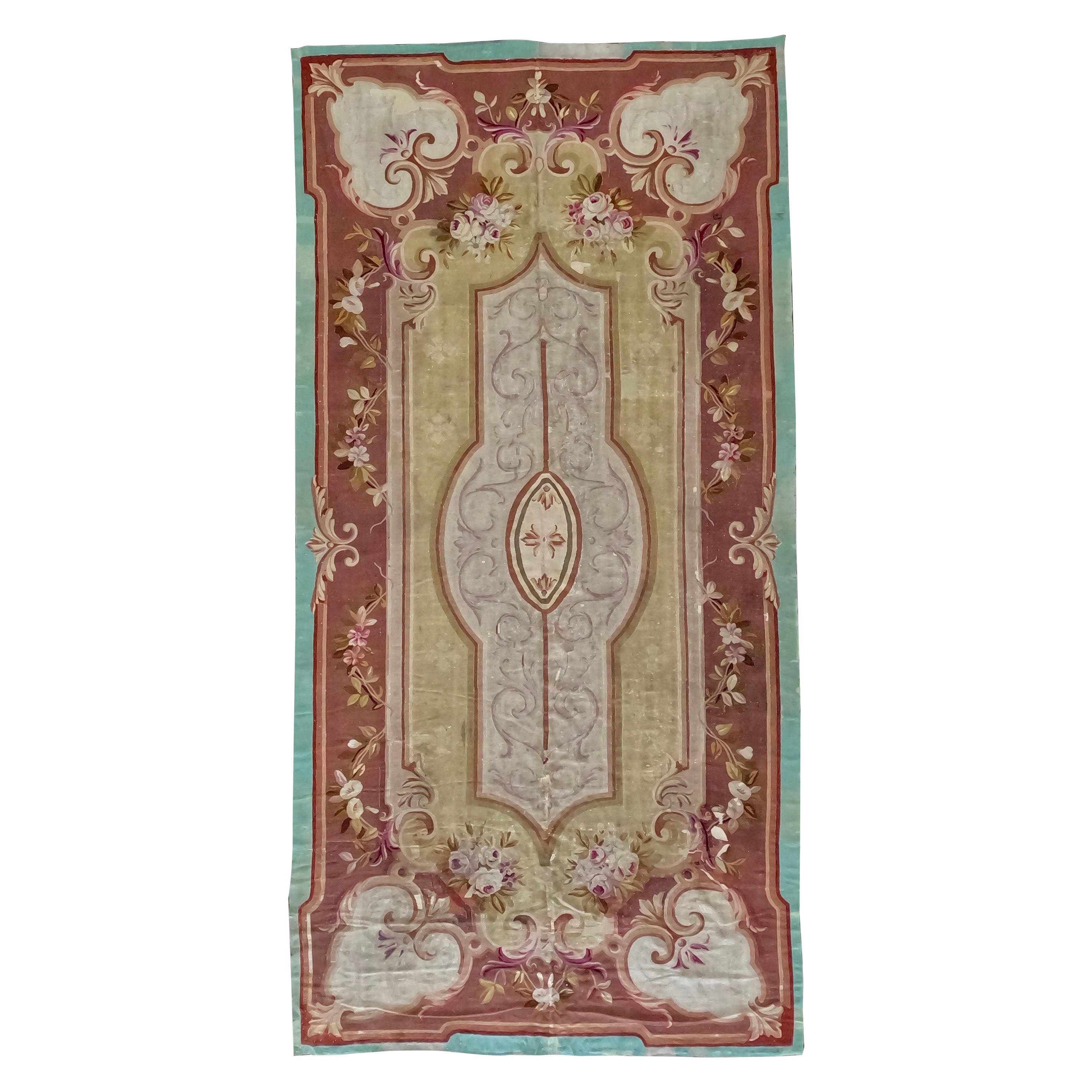 Tapis français ancien d'Aubusson datant d'environ 1880