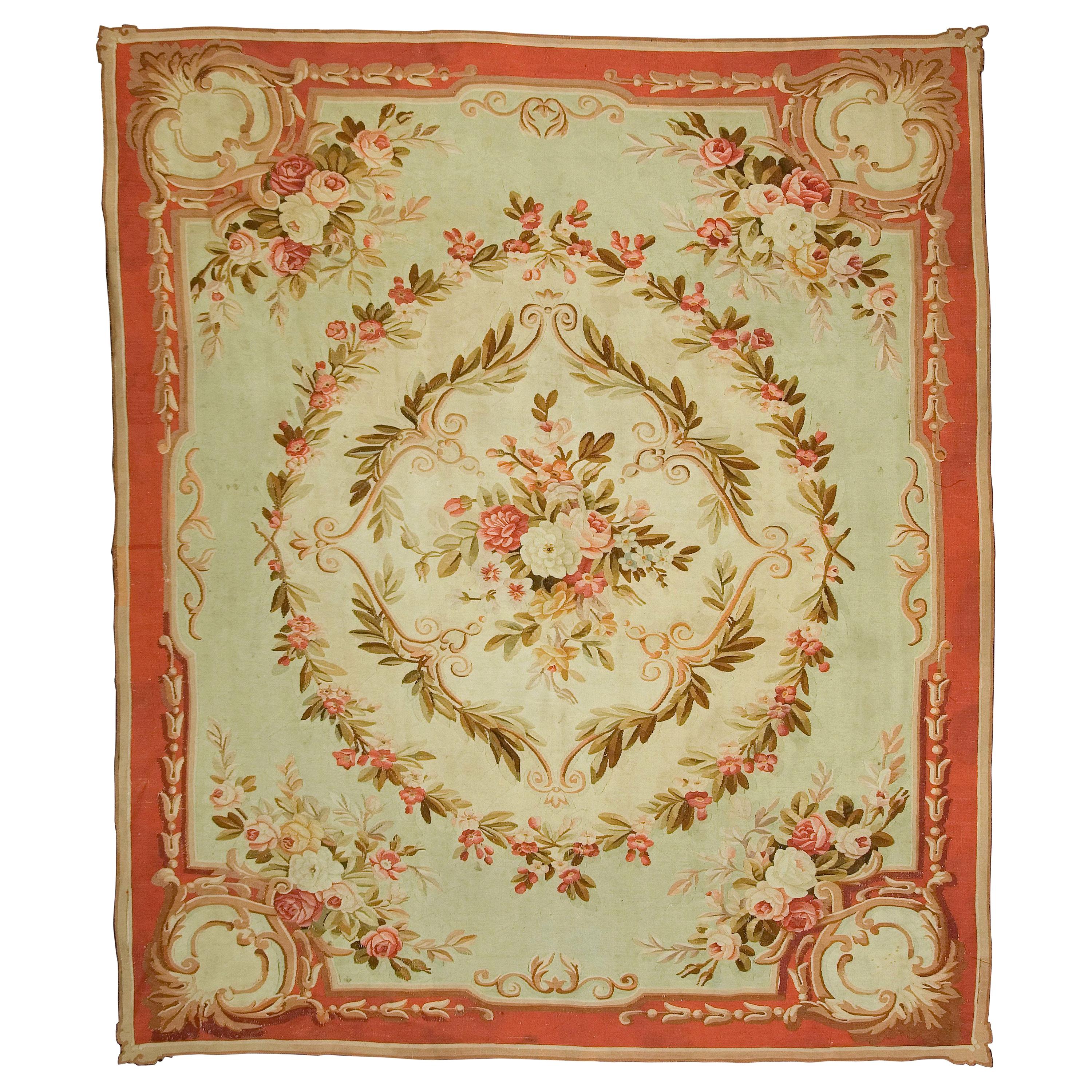 Antique French Aubusson Rug, circa 1890, 8' x 9' For Sale