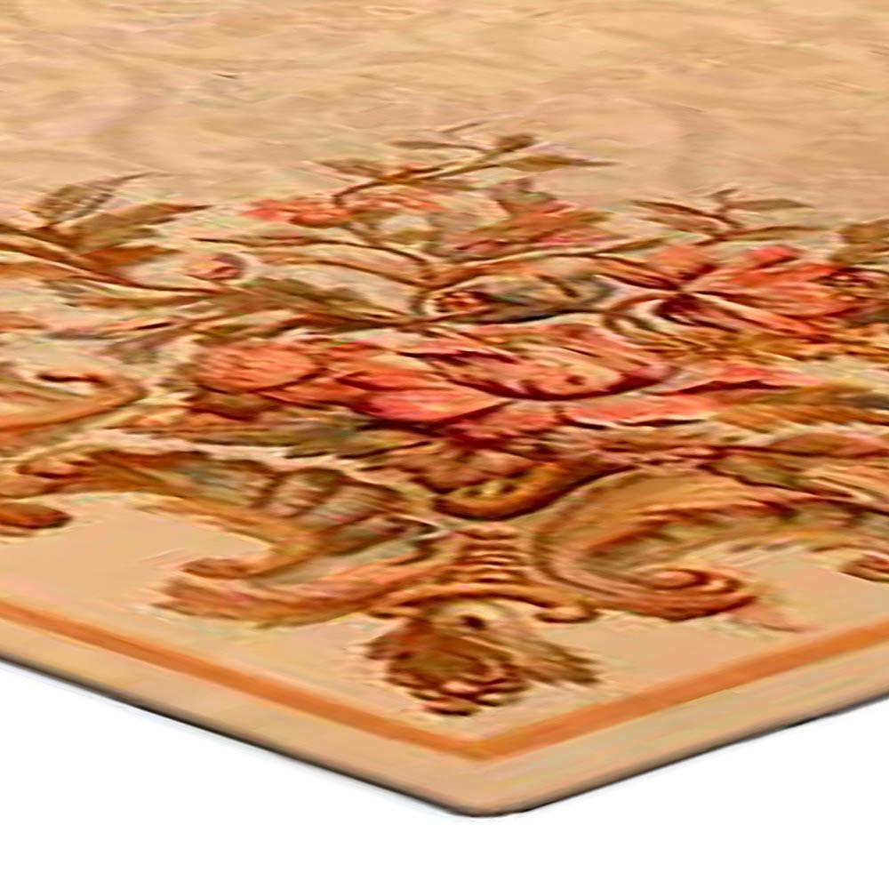 Antique French Aubusson Botanic Handmade Wool Rug For Sale 1