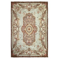 Antiker französischer Aubusson-Teppich, handgewebt, 1880, 6x7ft, seltenes Design 178cm x 206cm, antik